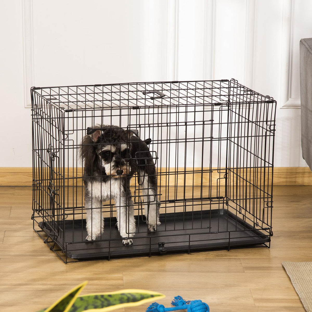 Gabbia pieghevole per cani in metallo nero – 76 x 46 x 52 cm
