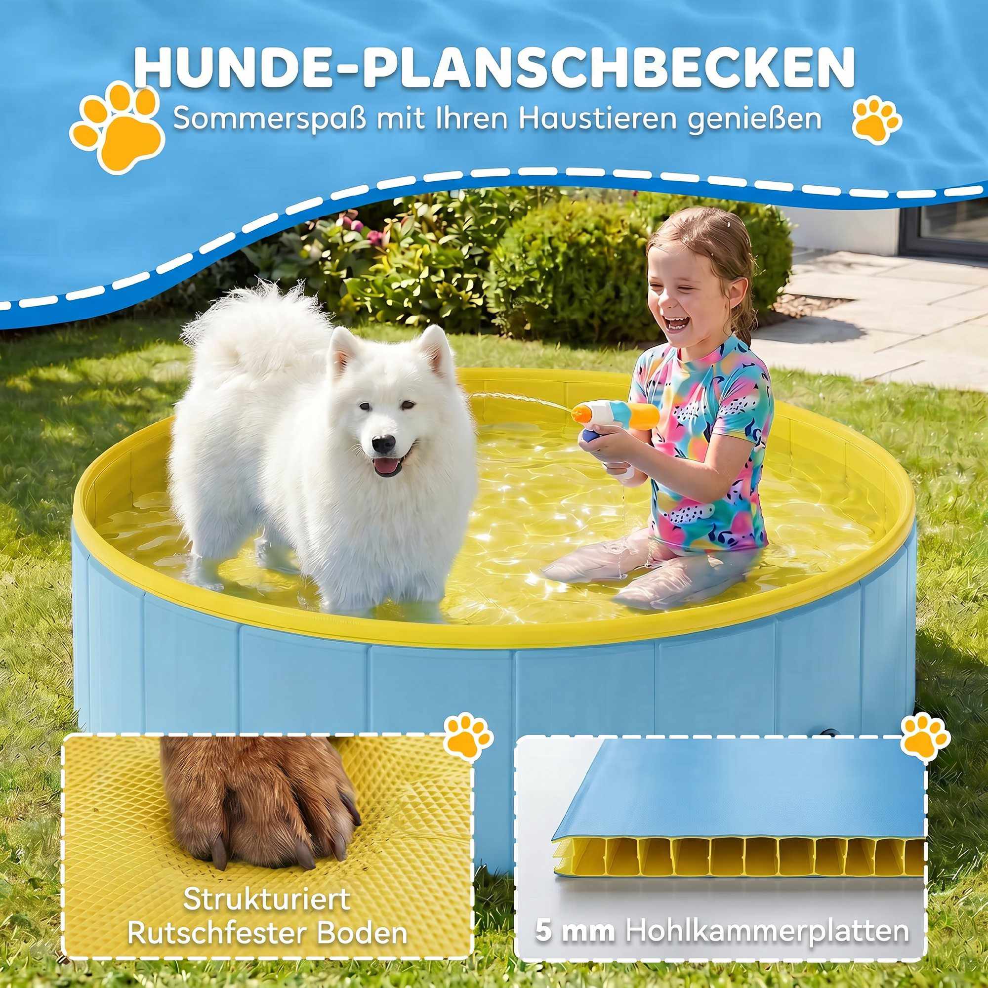 Hopfällbar hundpool, halkfri botten, 120x30 cm