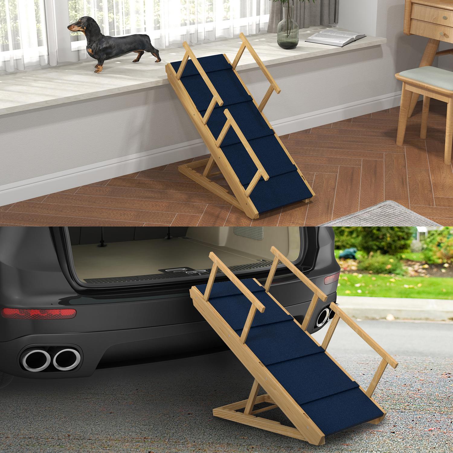 Hopfällbar hundramp med räcken, halkfri, upp till 40 kg