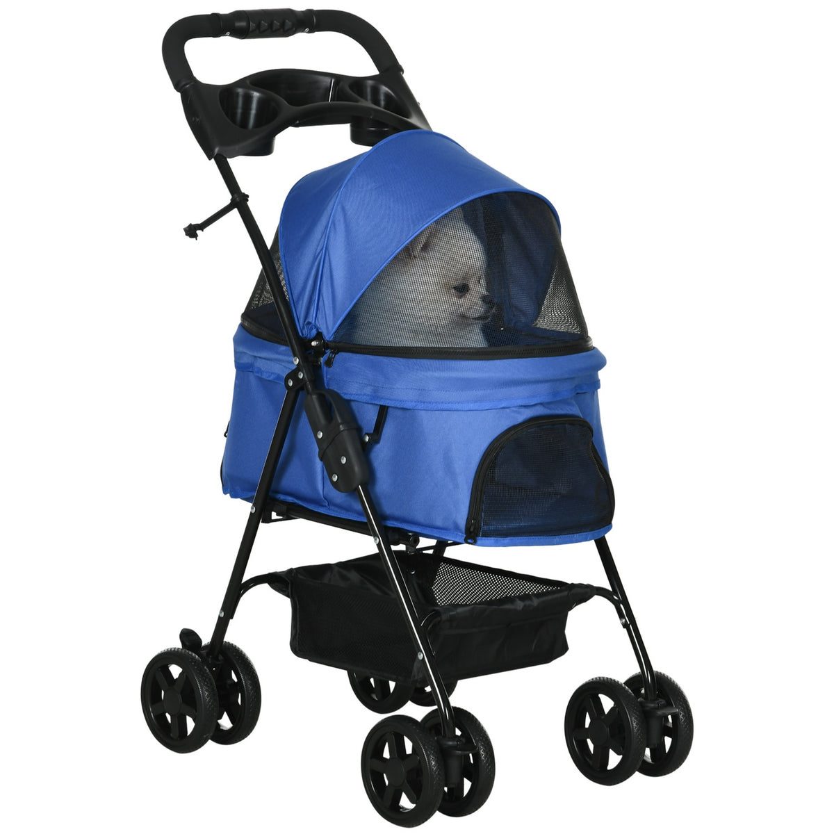 Klappbarer Haustierbuggy für kleine Hunde und Katzen, blau