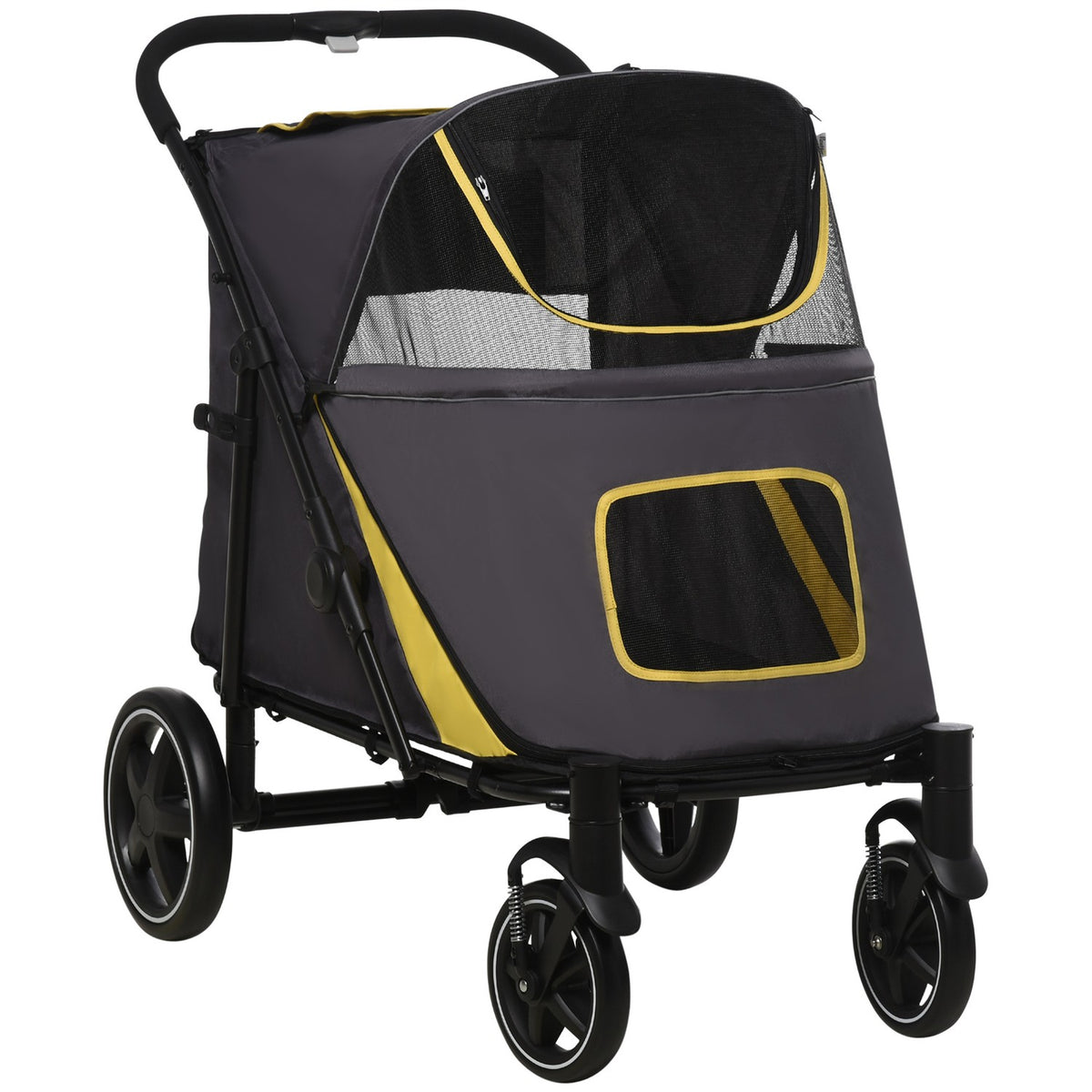 Klappbarer Haustierbuggy mit Kissen und Netzfenster, grau