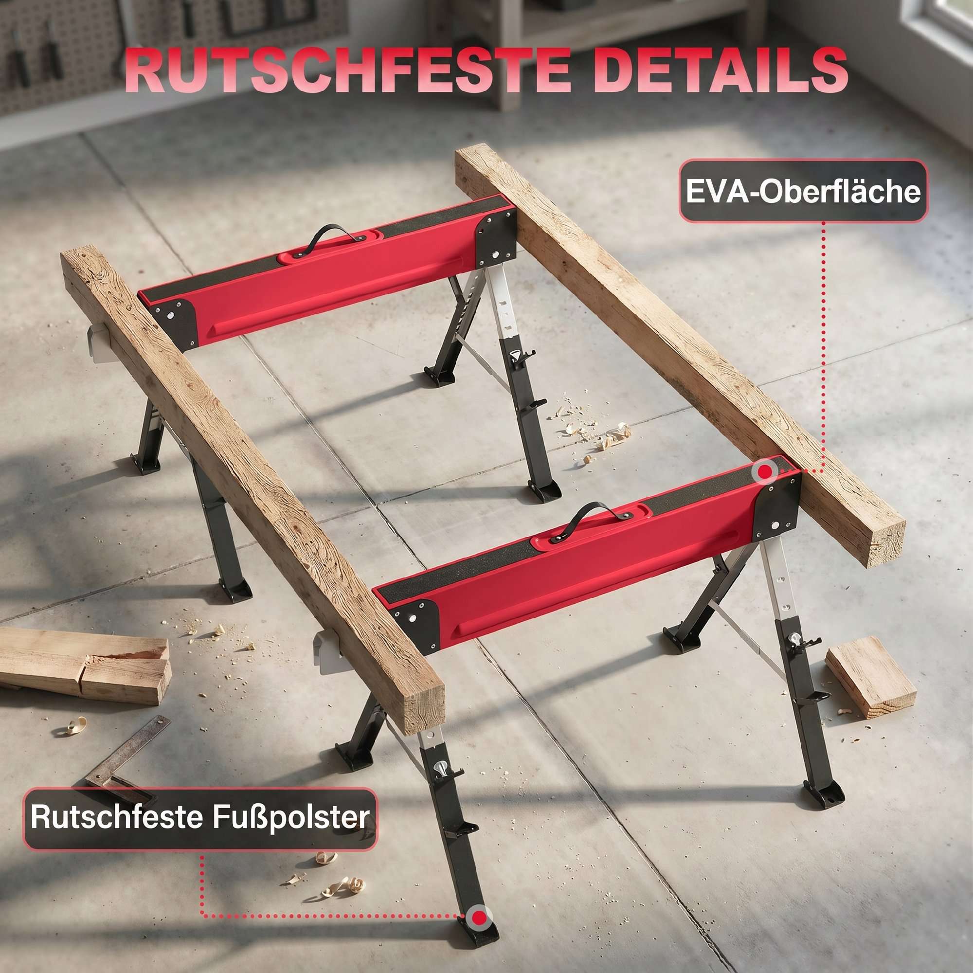 Hopfällbar metallsågbock, 1160 kg kapacitet, justerbar höjd