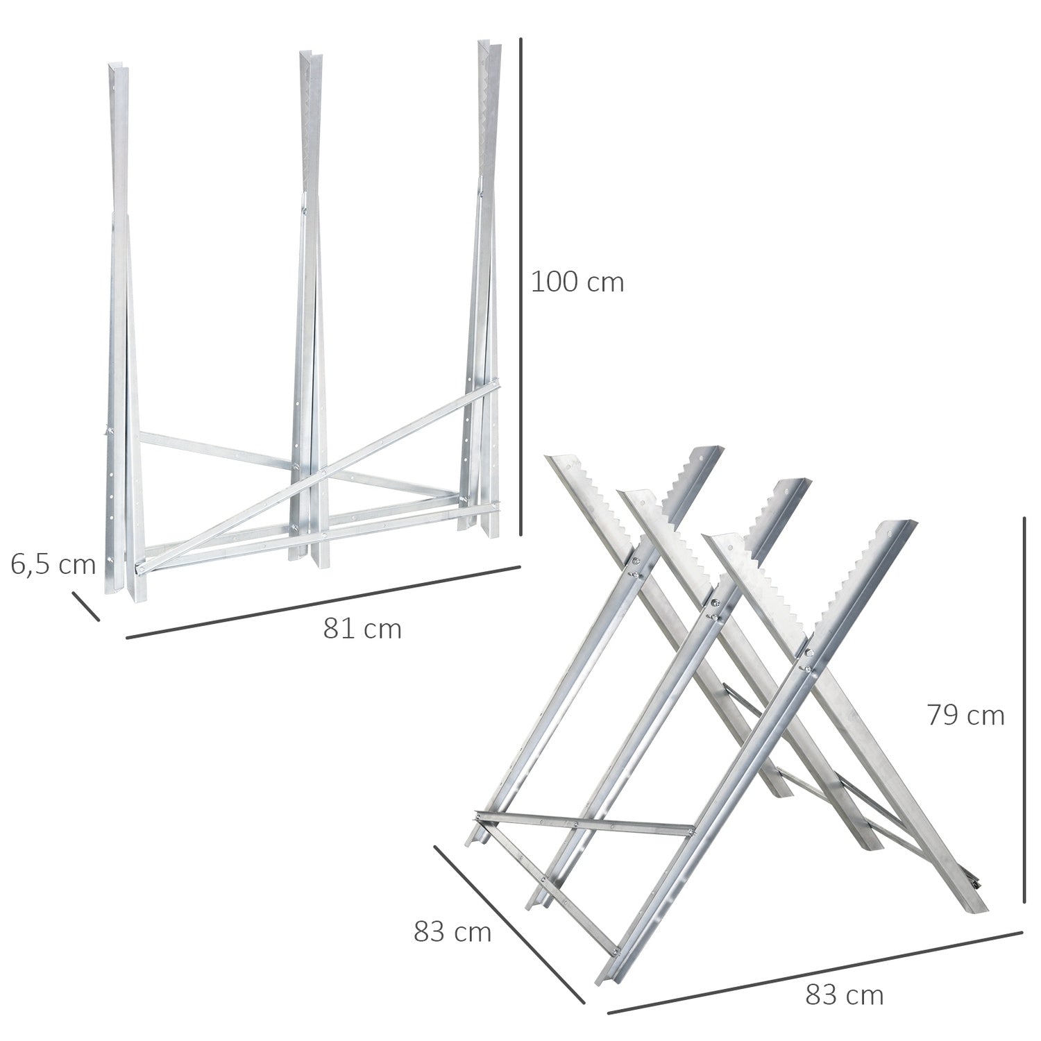 Hopfällbar silvermetallsåg för ved – 83x83x79 cm