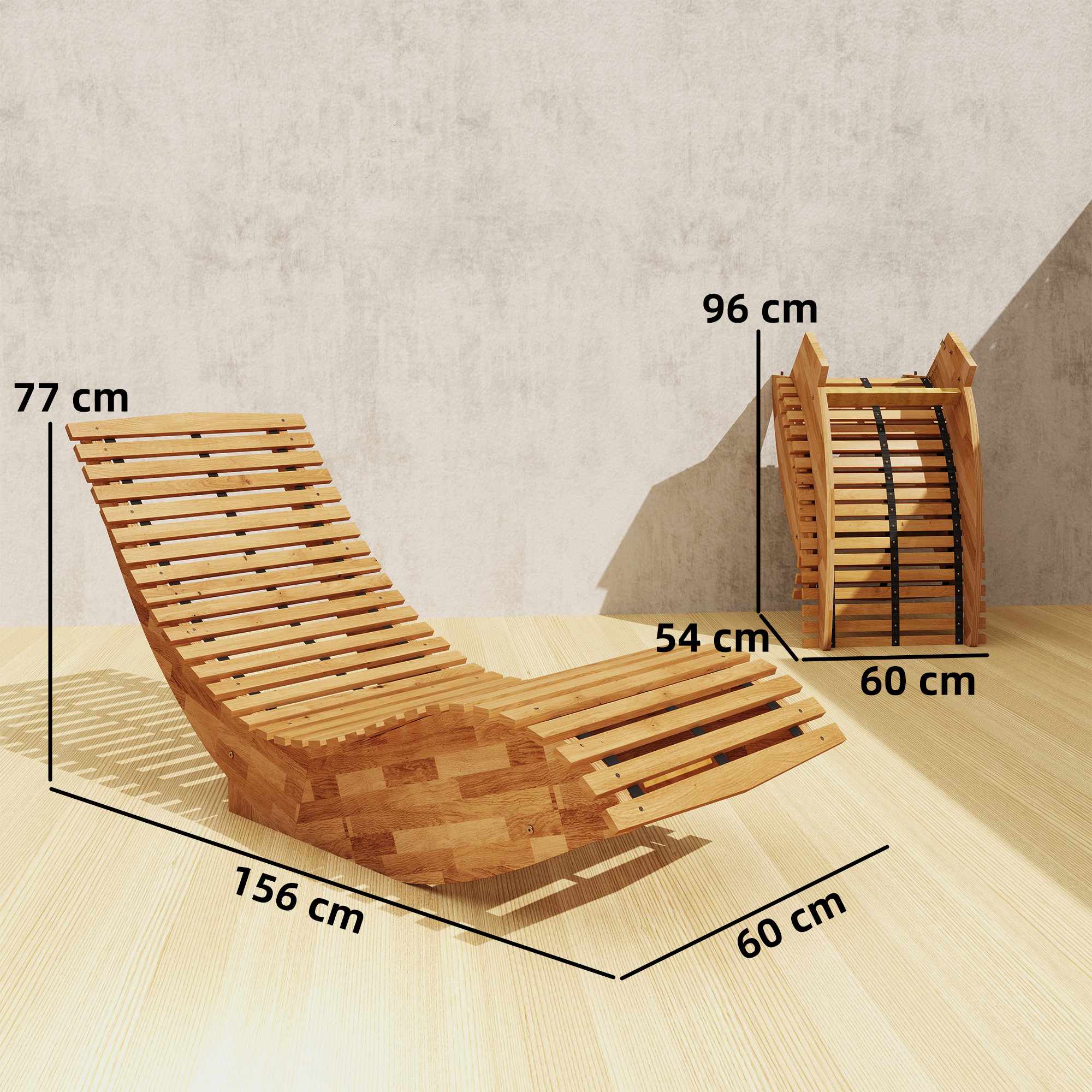 Hopfällbar solsäng i akaciaträ, ergonomisk S-formad design