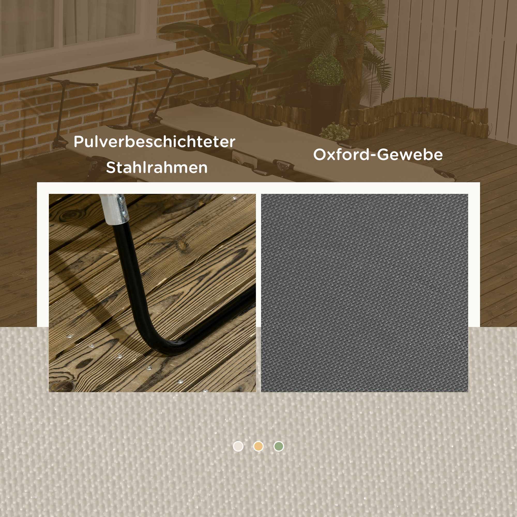 Hopfällbar solsäng med tak, ryggstöd med 5 positioner