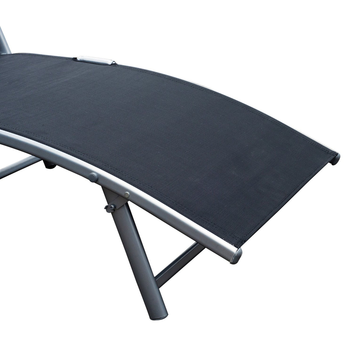 Klappbarer Strandstuhl mit Kissen, schwarzes Metall und Gewebe