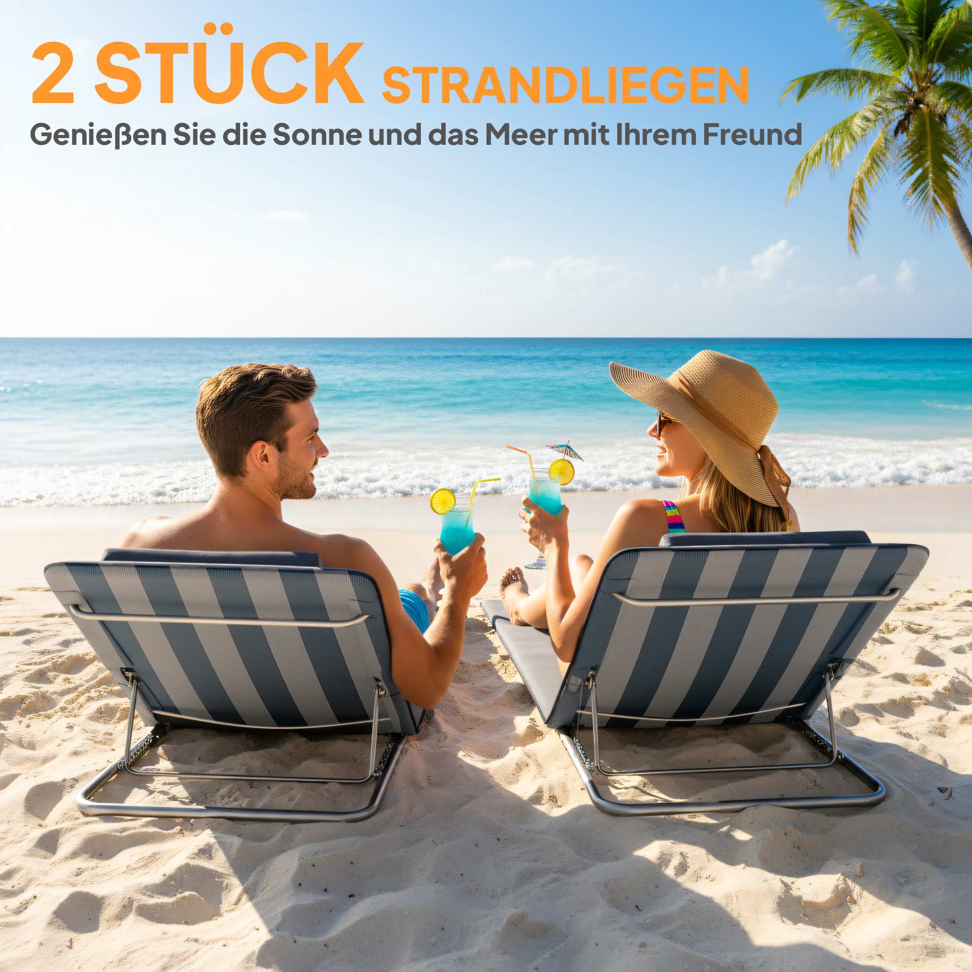 Hopfällbar strandstol, stålram, justerbart ryggstöd, blå