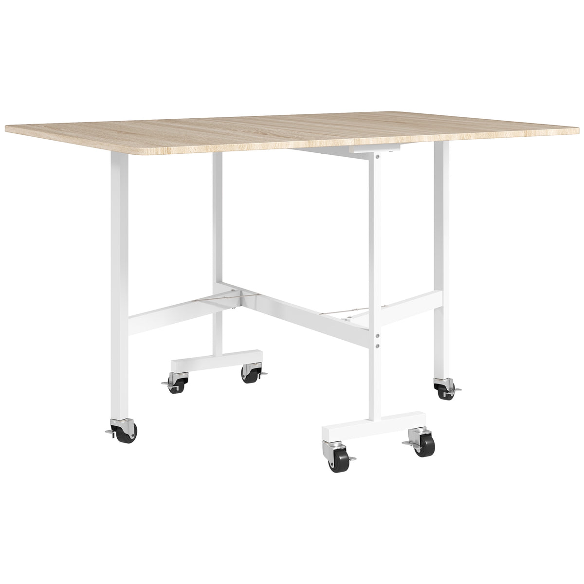 Hopfällbart matbord för 6 personer, ek, 6 låsbara hjul