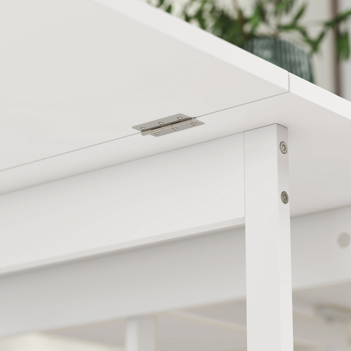 Hopfällbart matbord, industriell design, plats för 4, vit