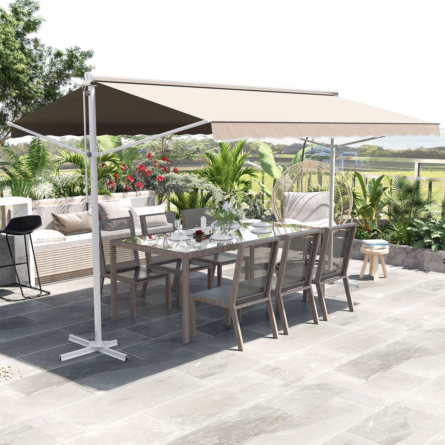 Hopfällbar trädgårdsmarkis 4x3M Beige – Sol- och väderskydd