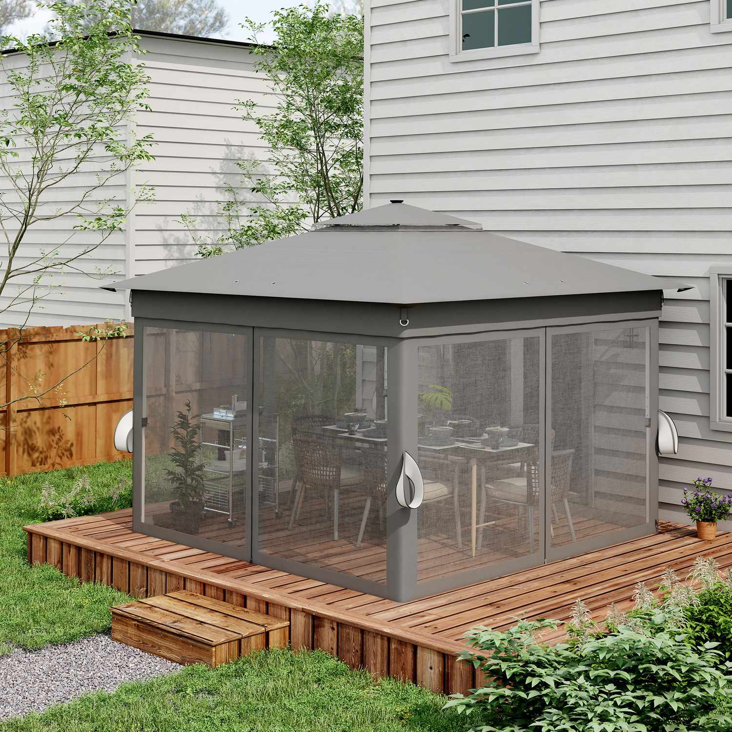 Hopfällbar trädgårdspaviljong 3x3m med LED & Gardiner