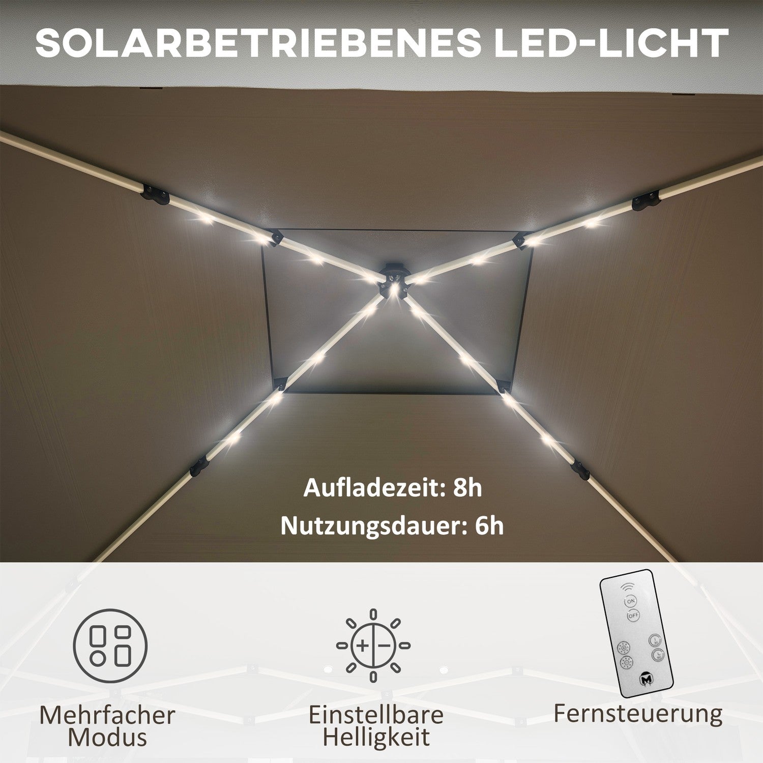 Hopfällbar trädgårdspaviljong 3x3m med LED & Gardiner