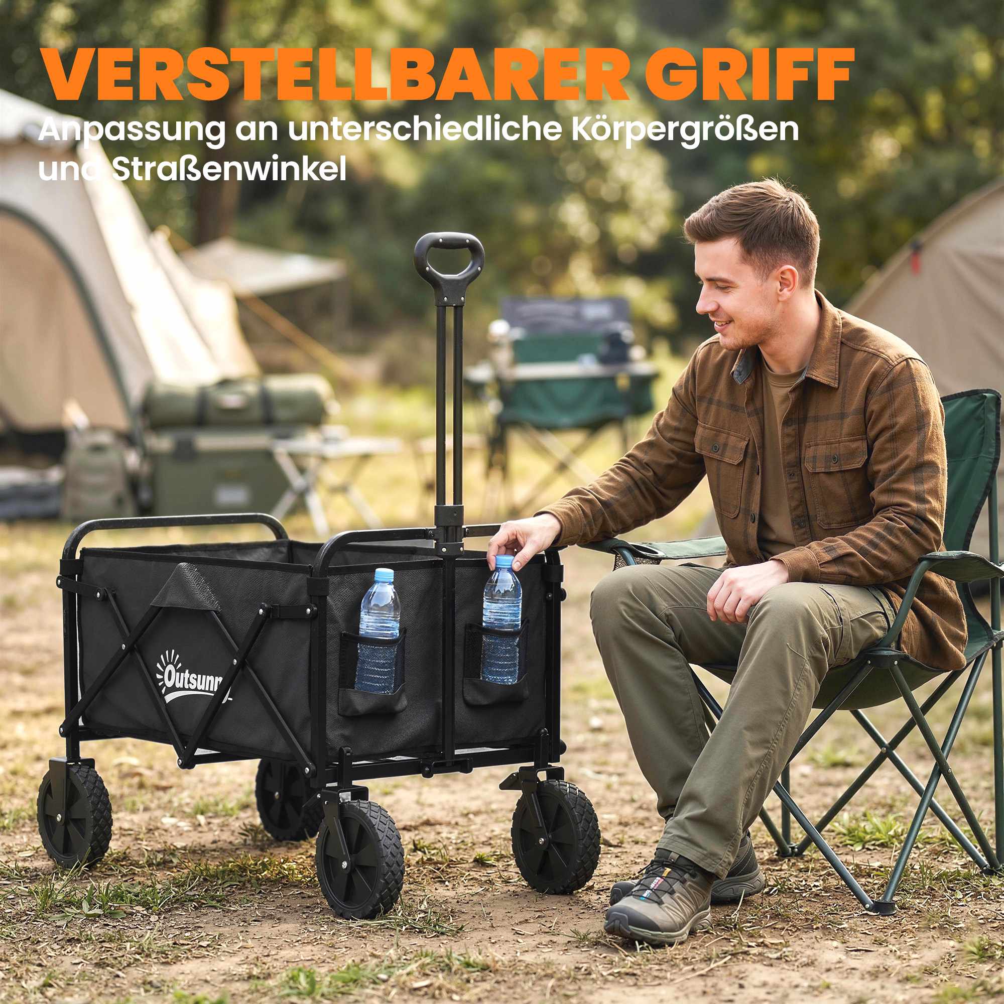 Hopfällbar trädgårdsvagn med justerbart handtag, svart, 80 kg kapacitet