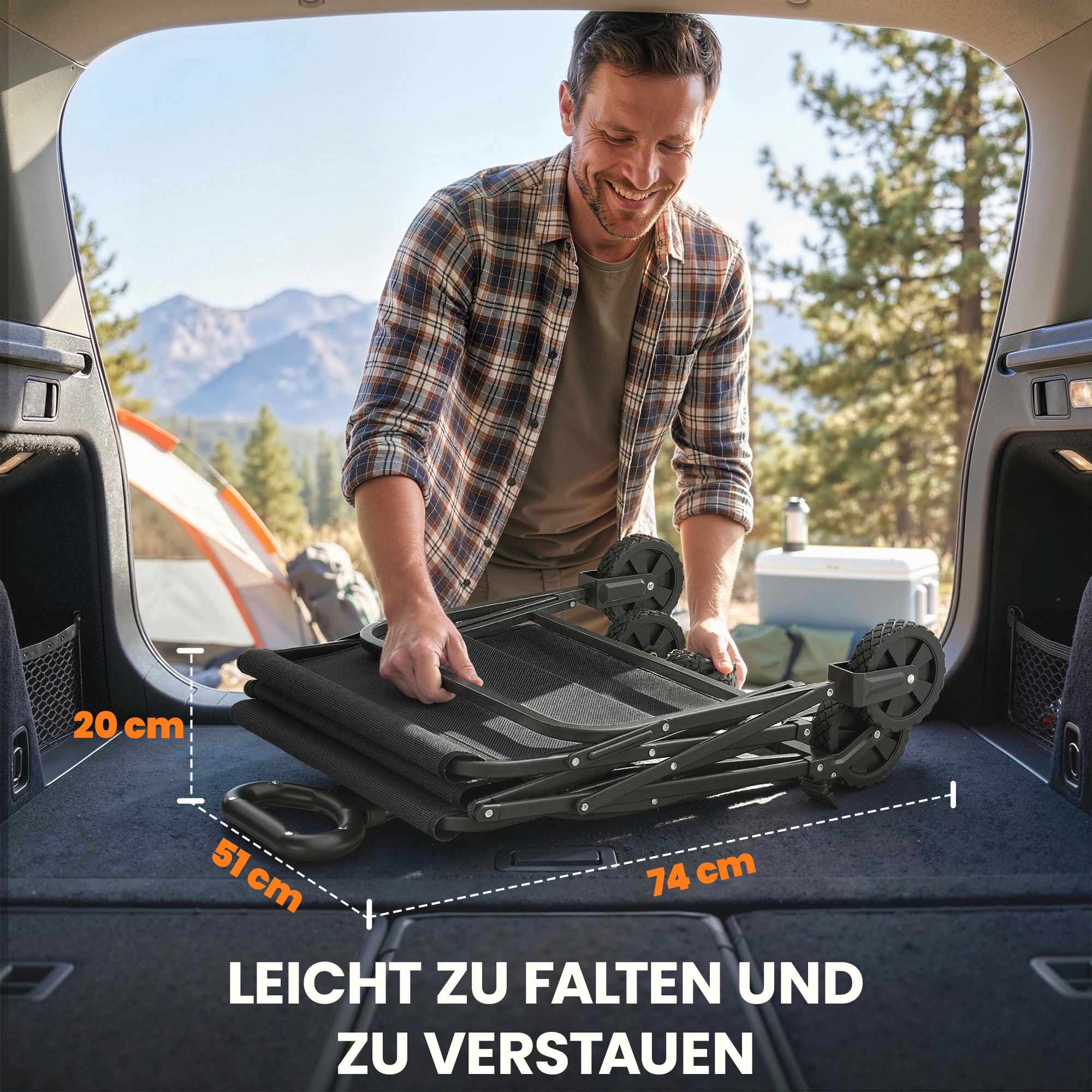 Hopfällbar trädgårdsvagn med justerbart handtag, svart, 80 kg kapacitet