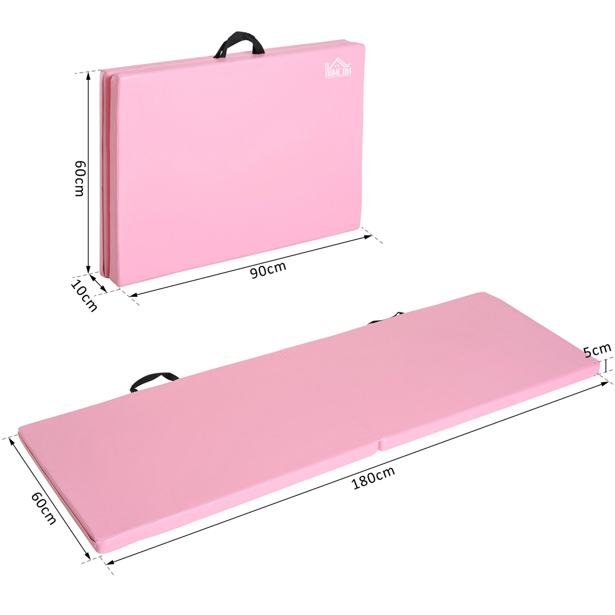 Hopfällbar träningsmatta med handtag, 180x60x5 cm, rosa
