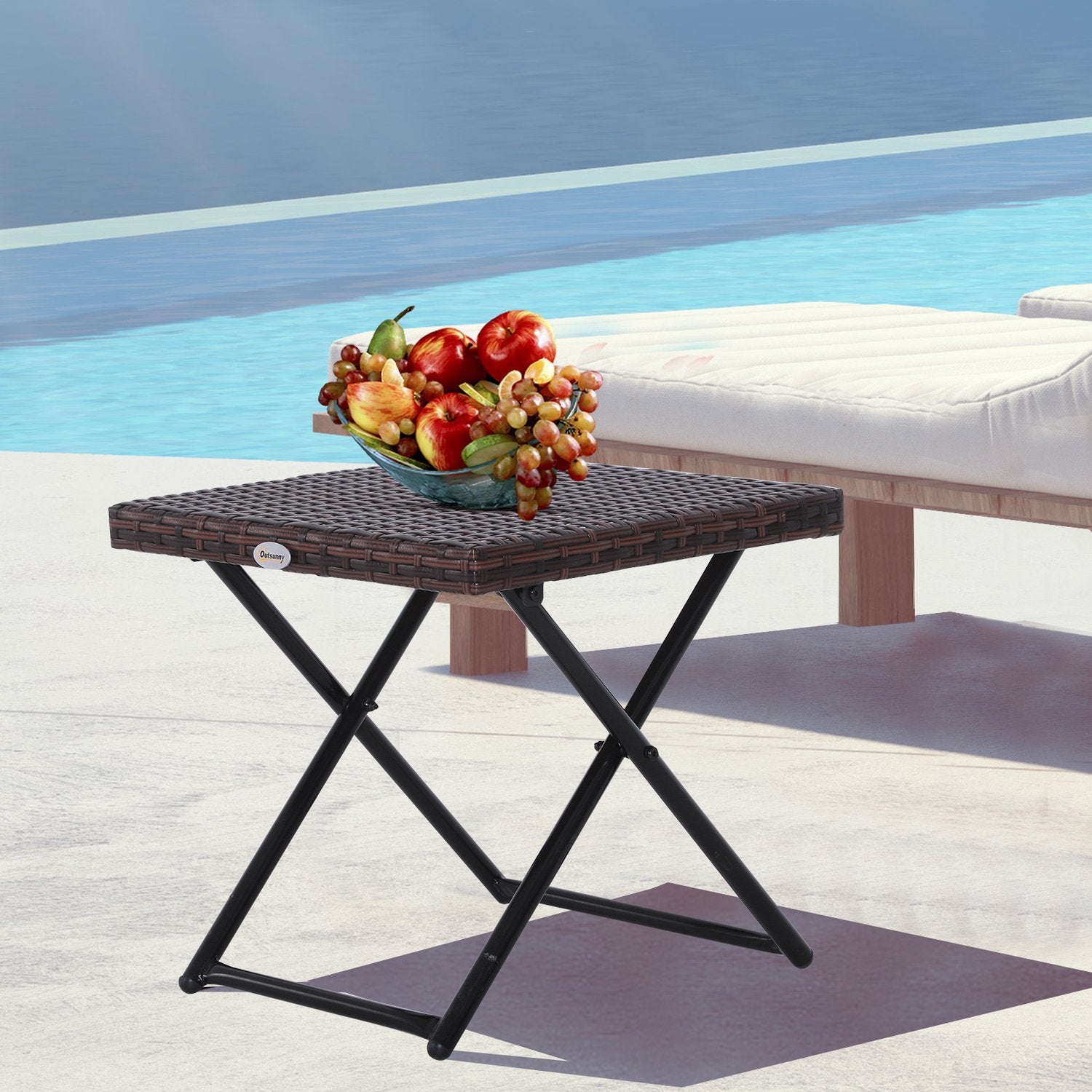 Hopfällbart trädgårdsbord i polyrattan – Brunt, 40x40x40 cm
