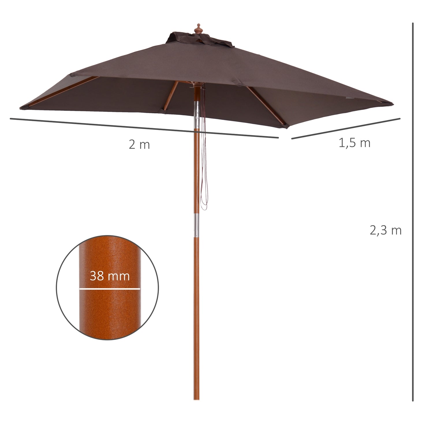 Hopfällbart trädgårdsparasoll – Justerbart gran och polyester 200x150x230 cm