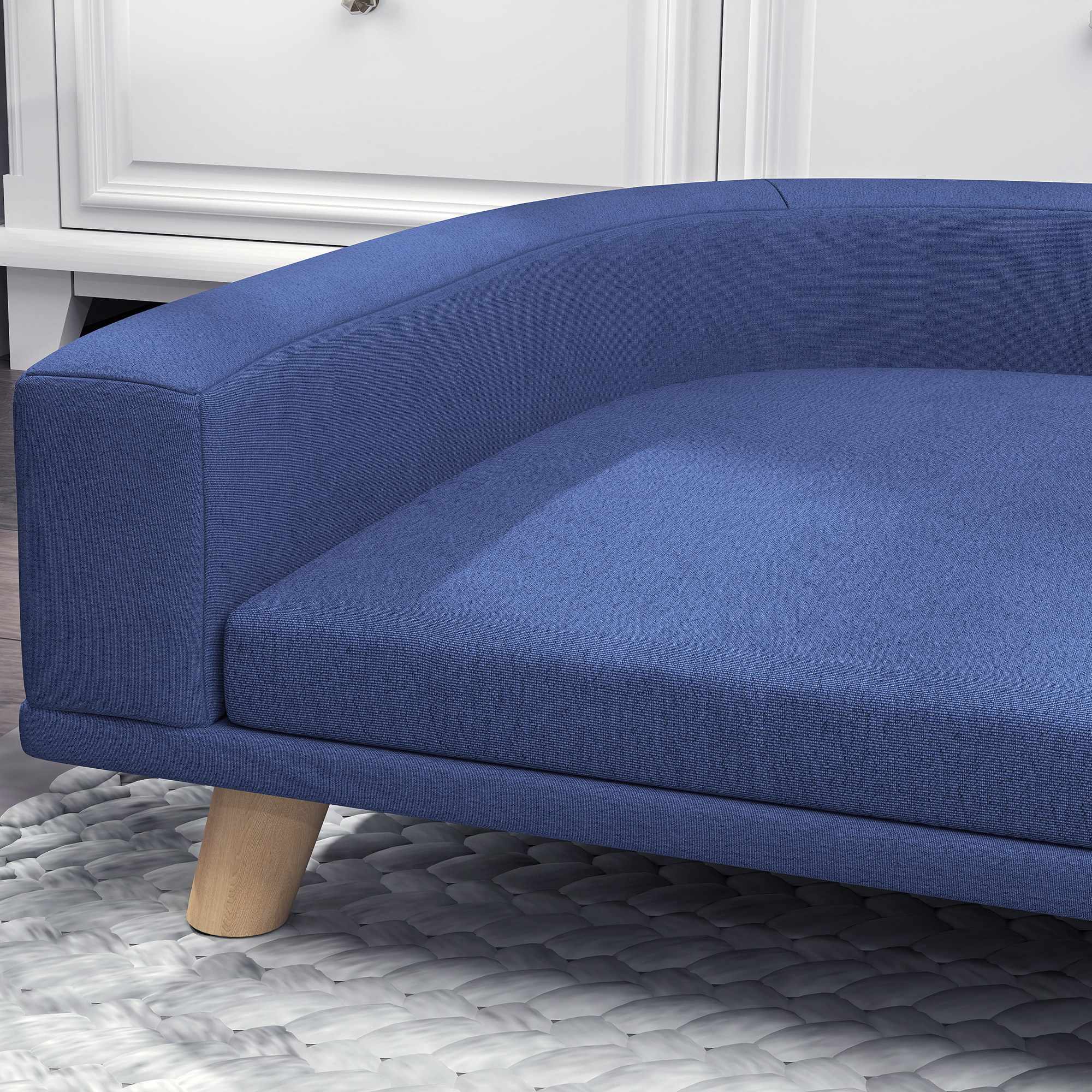 Hundbäddsoffa, eukalyptusträ, 98 x 67 x 25 cm, blå
