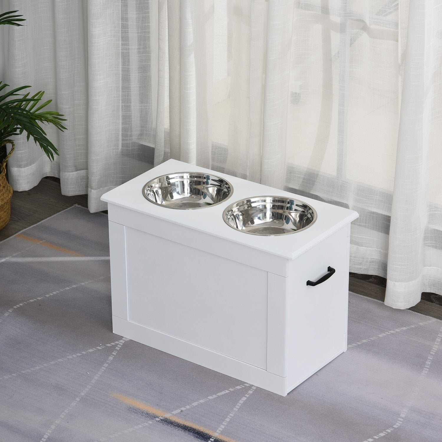 Hundfoderstation med förvaring – Vit, 60x30x41cm
