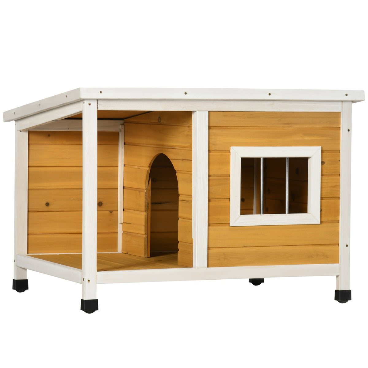 Niche en bois de sapin avec terrasse et toit pour petits chiens