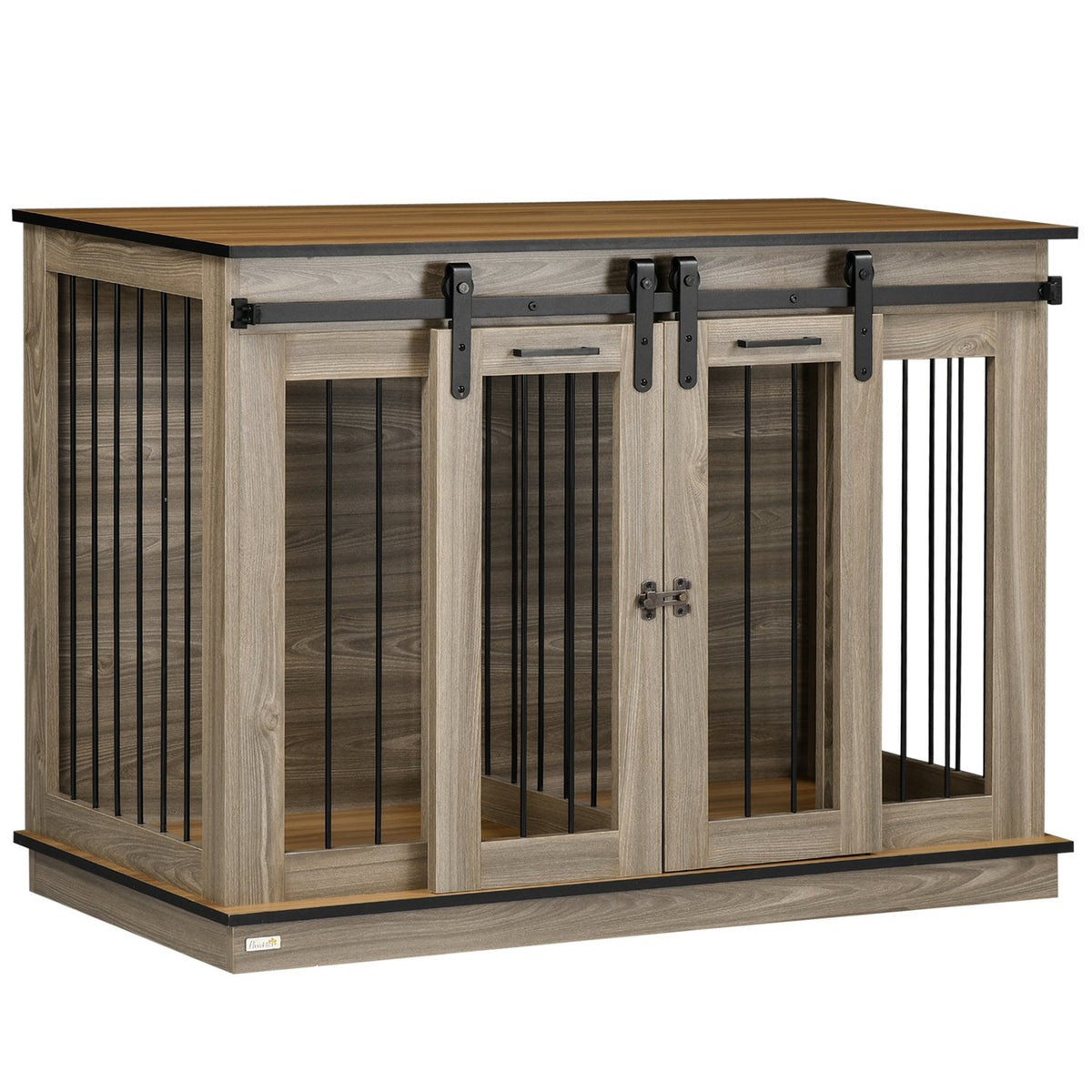 Cage pour chien à double porte, option deux compartiments, finition chêne