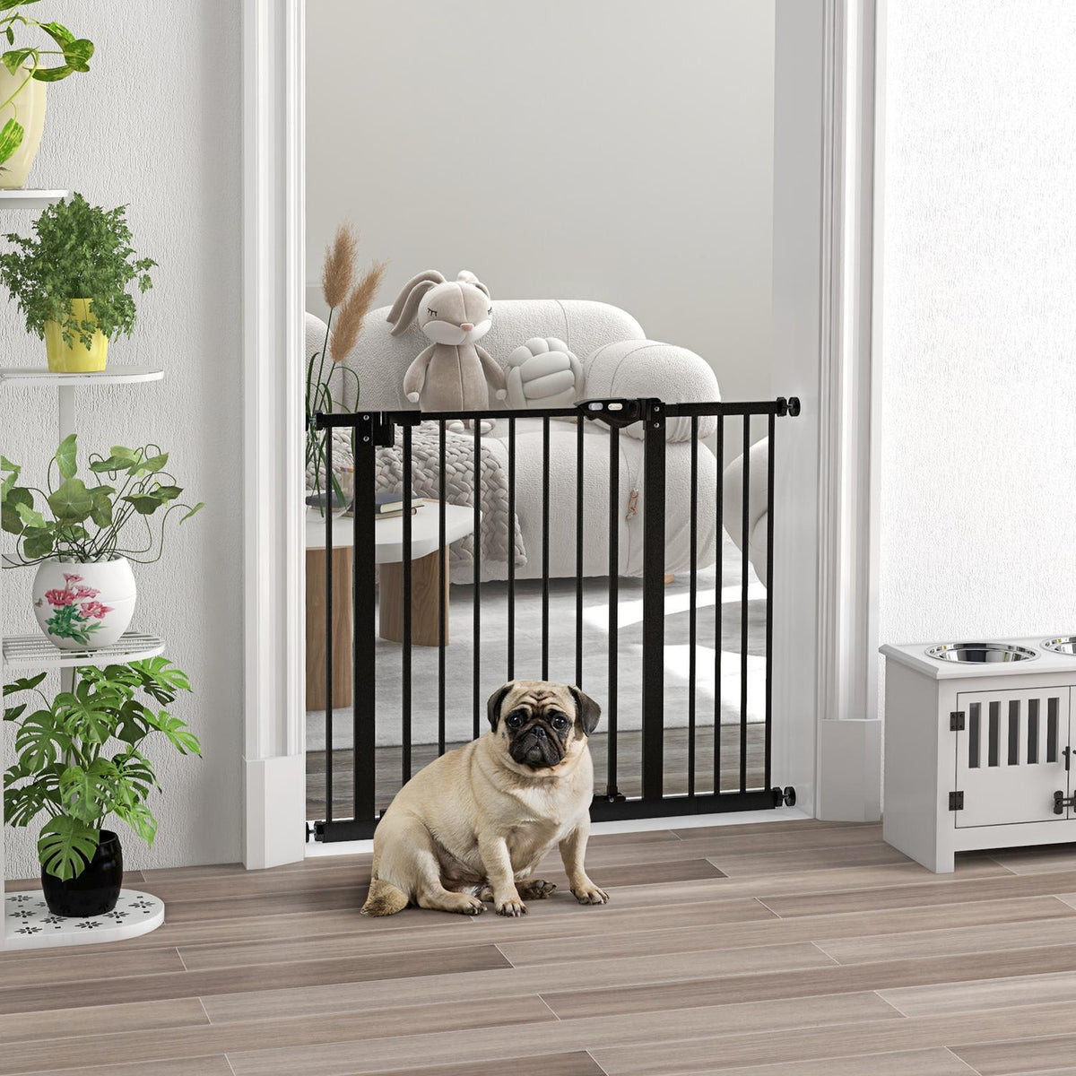 Barrière de sécurité pour chien, largeur réglable, sans perçage, noir