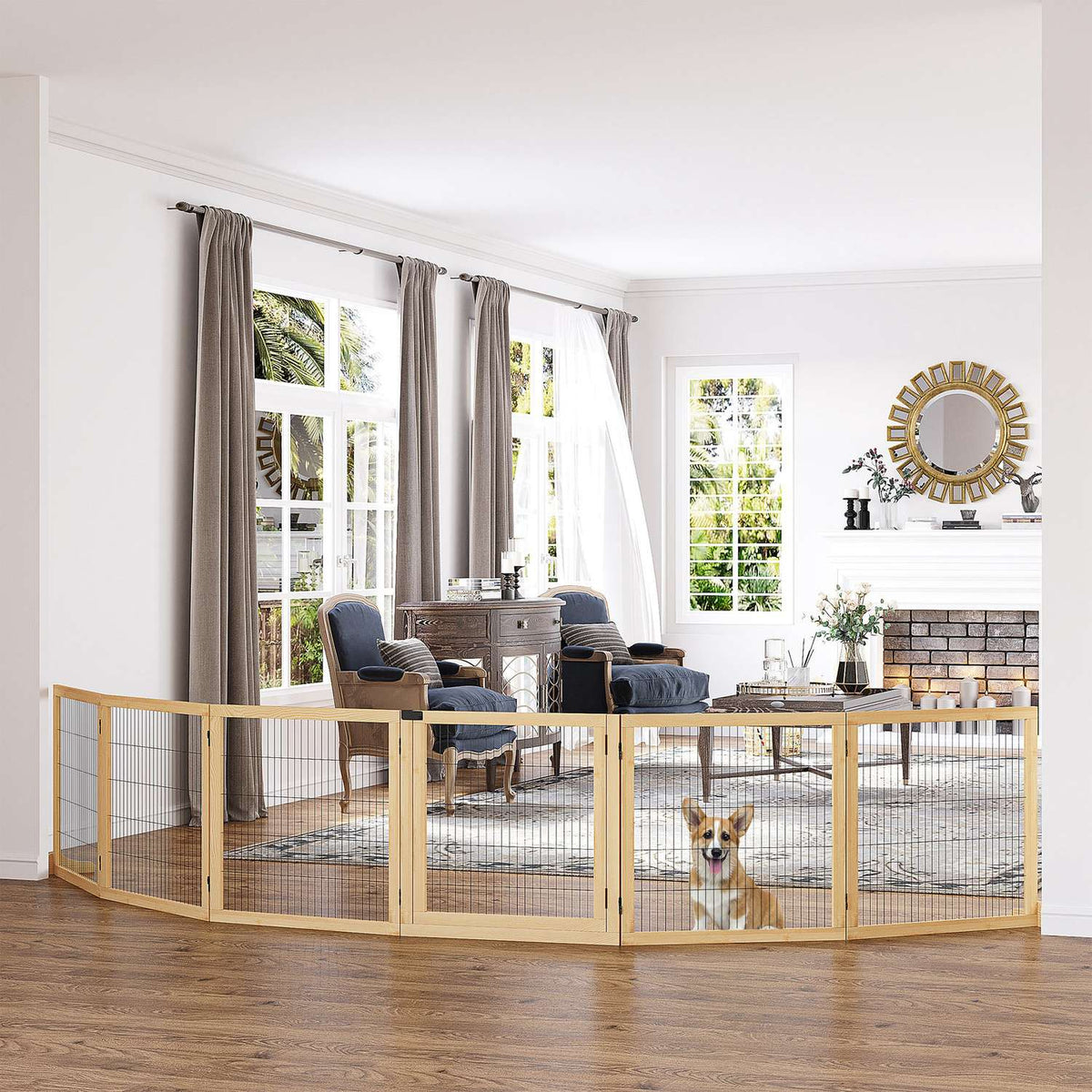 Barrière pour chien avec repose-pieds, pin rabattable, 432x36x70 cm