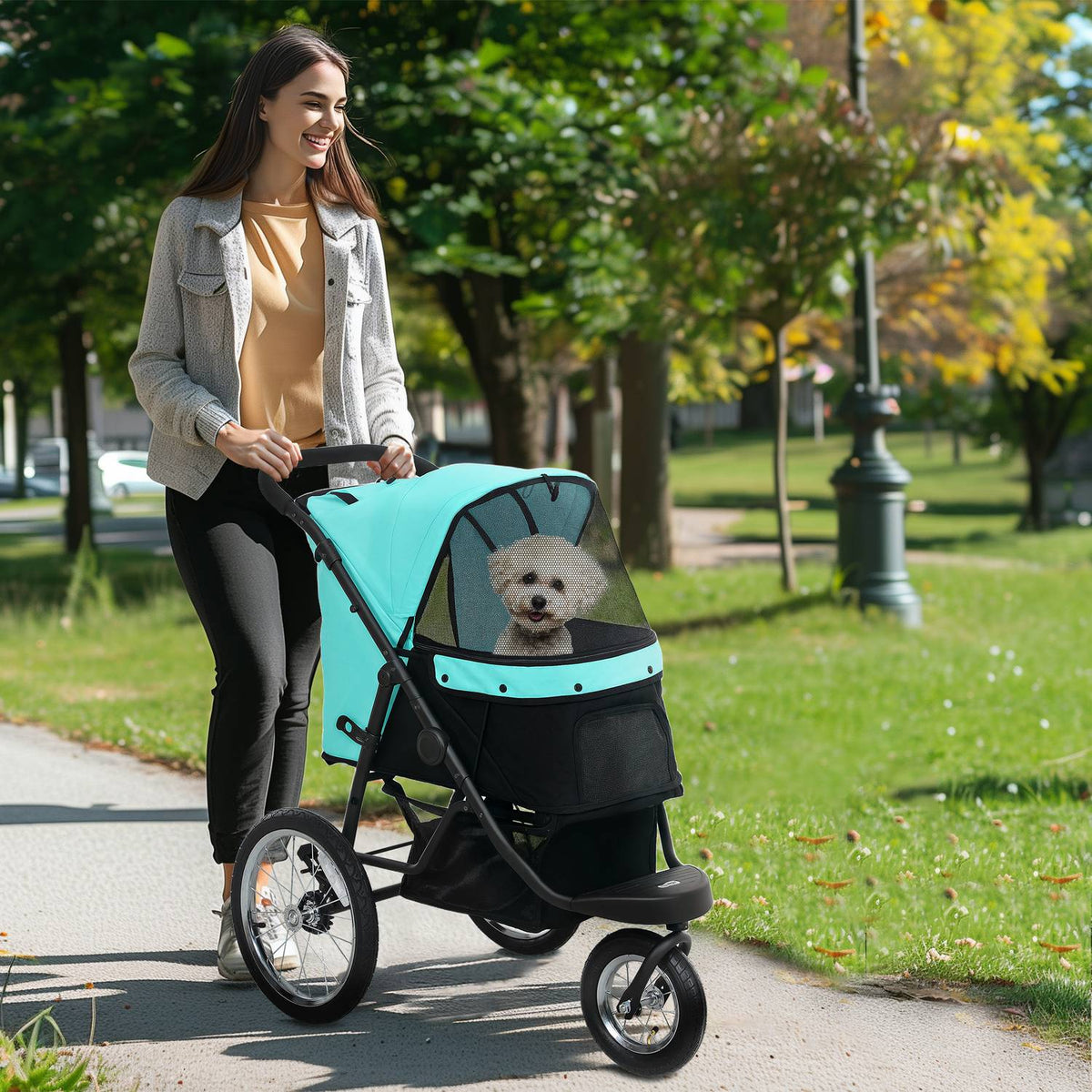 Poussette pour chien Jogger, pliante, pour animaux jusqu'à 10 kg, turquoise