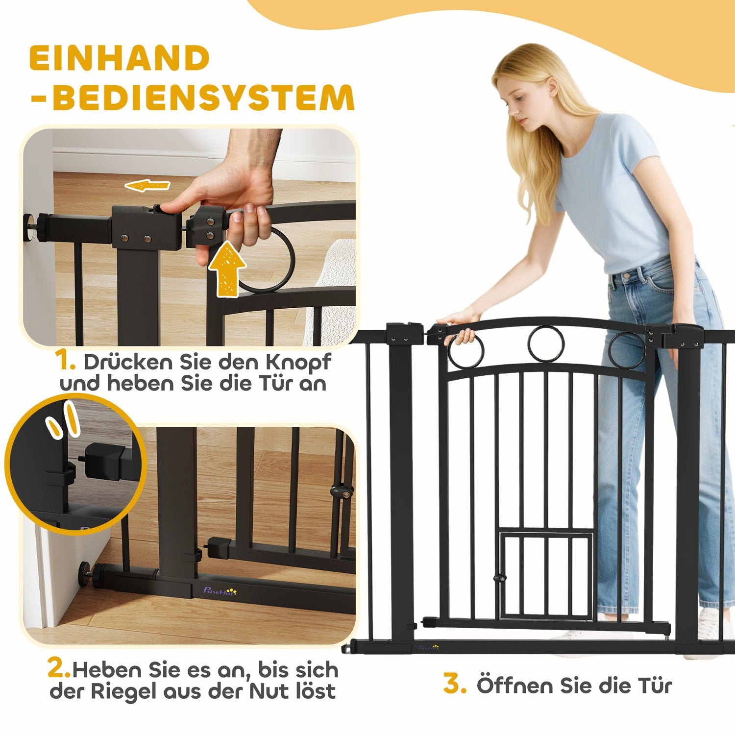 Husdjursgrind, 77 cm, Justerbar 76-104 cm, Kattlucka, Svart