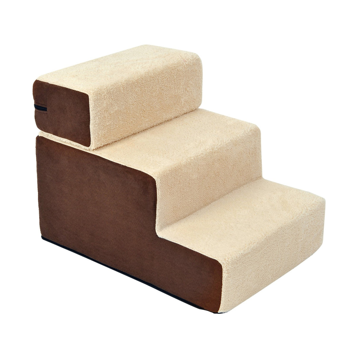 Escalier pour animaux, 3 marches peluche beige, 54x40x39 cm