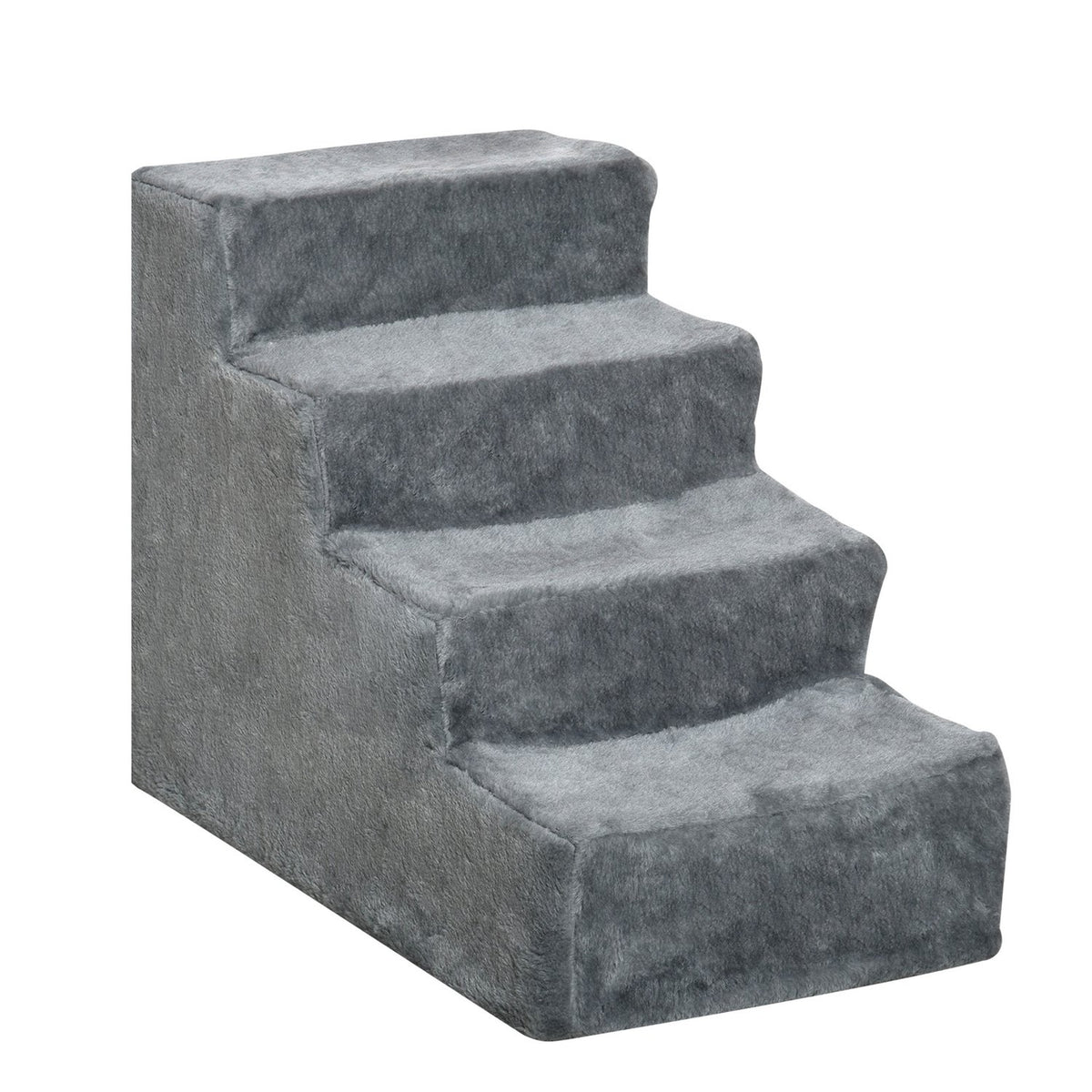 Haustiertreppe 4-stufige Hunderampe, Plüschbezug, grau, 60x35x44 cm