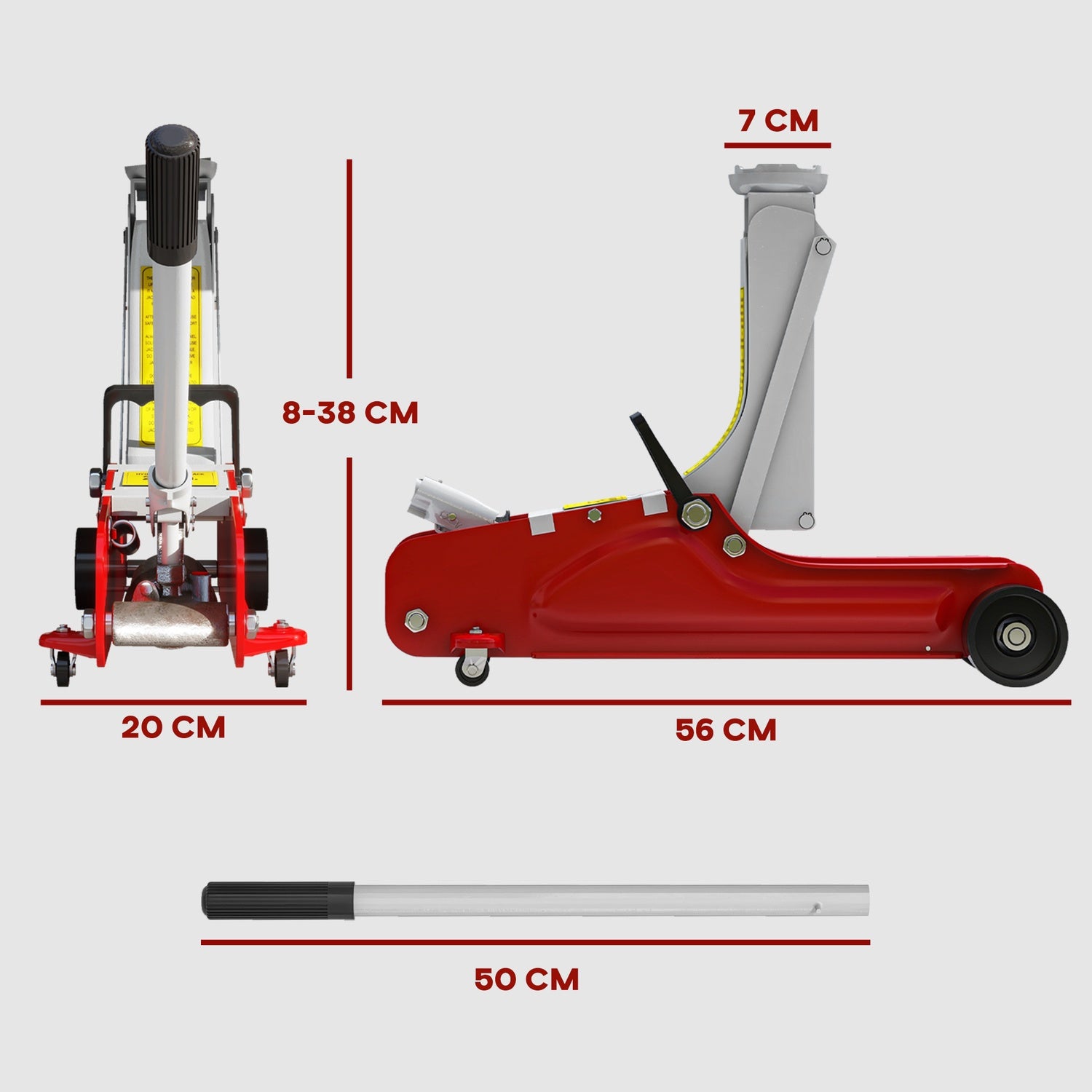 Hydraulisk domkraft, 8-38 cm lyft, 2,5 tons kapacitet, stål