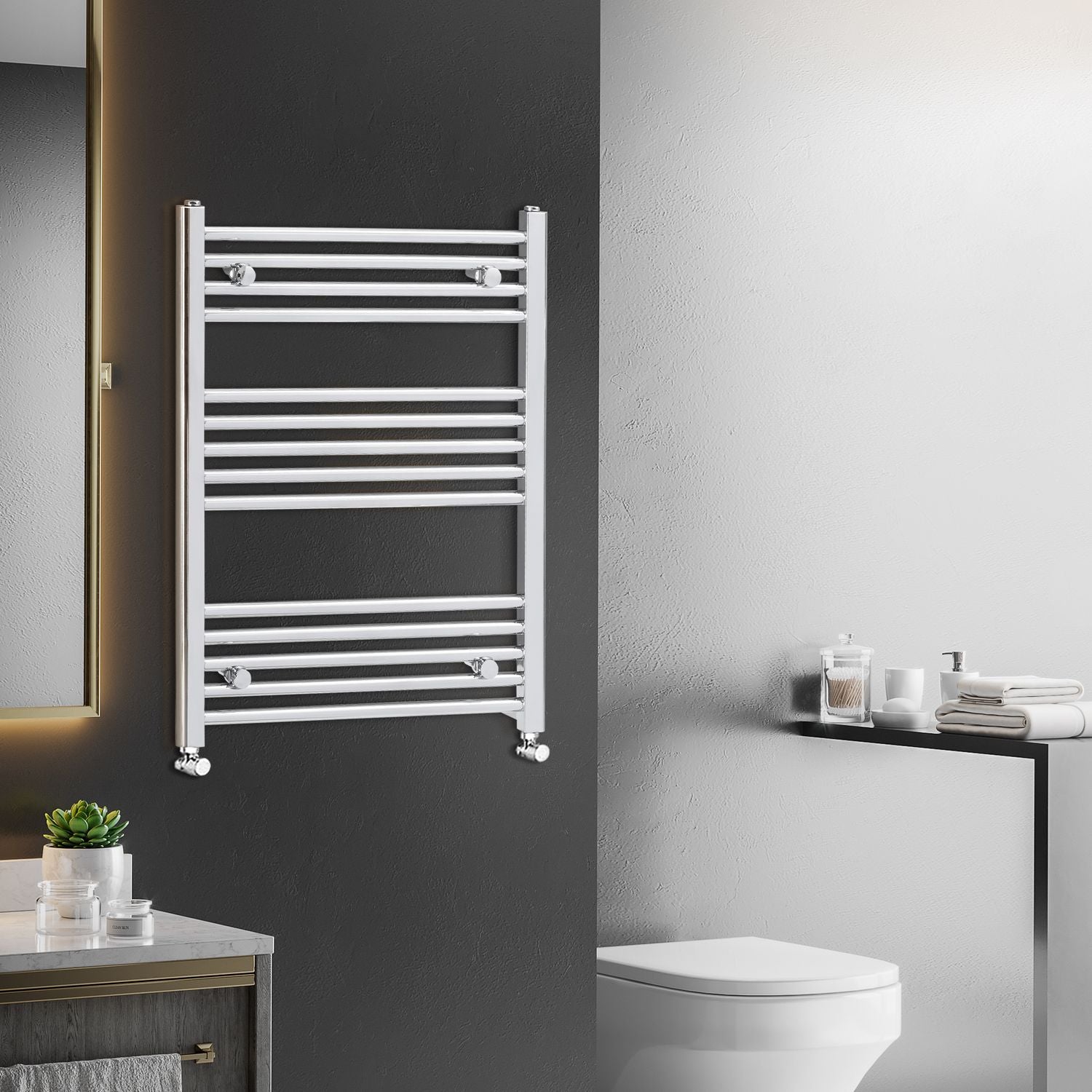 Hydronisk handdukskylare, 14 stavar kolstål, 600x800 mm