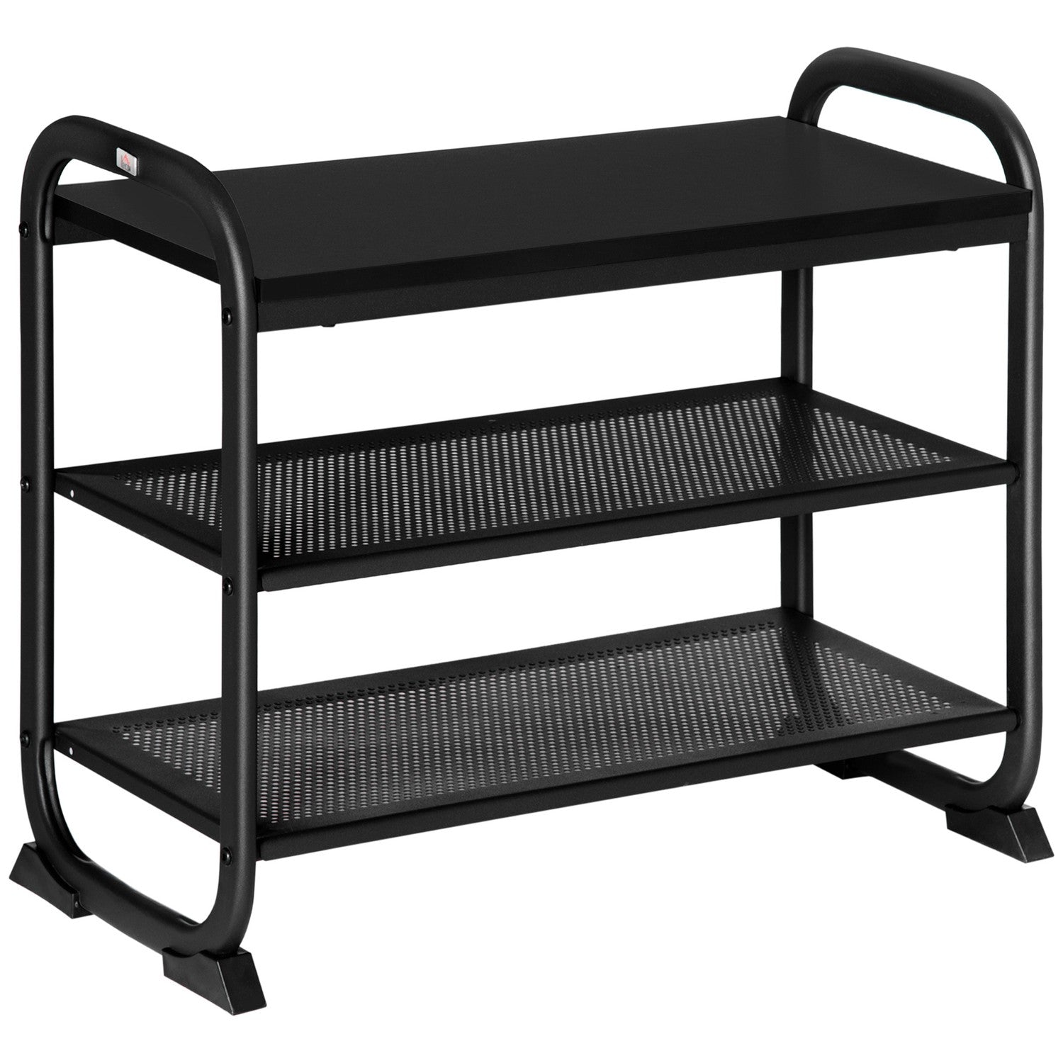 Industriell stil 2-lagers skobänk, stål, svart, passar 6 par