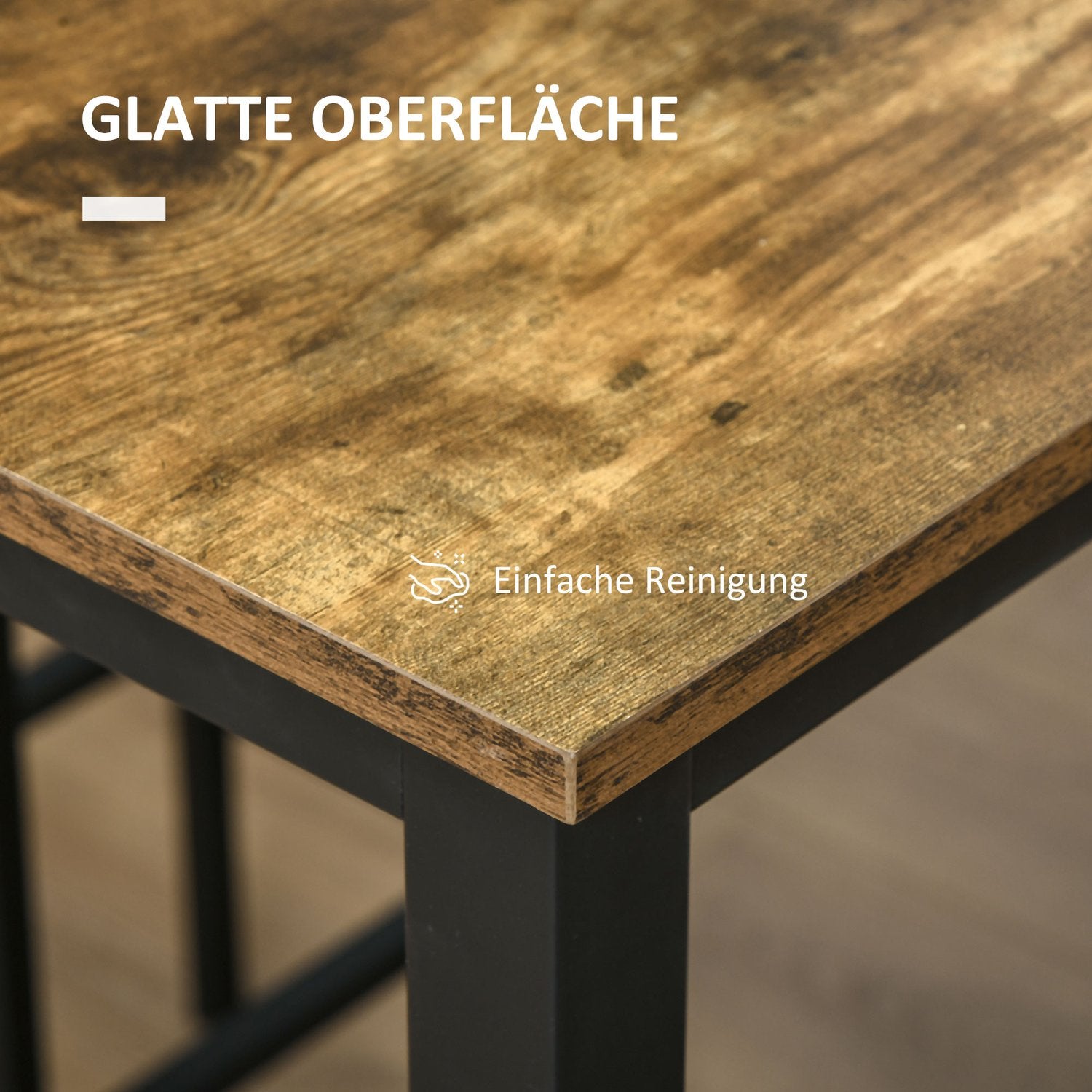 Industriellt matbordsset med bänkar, metall, rustikt brunt