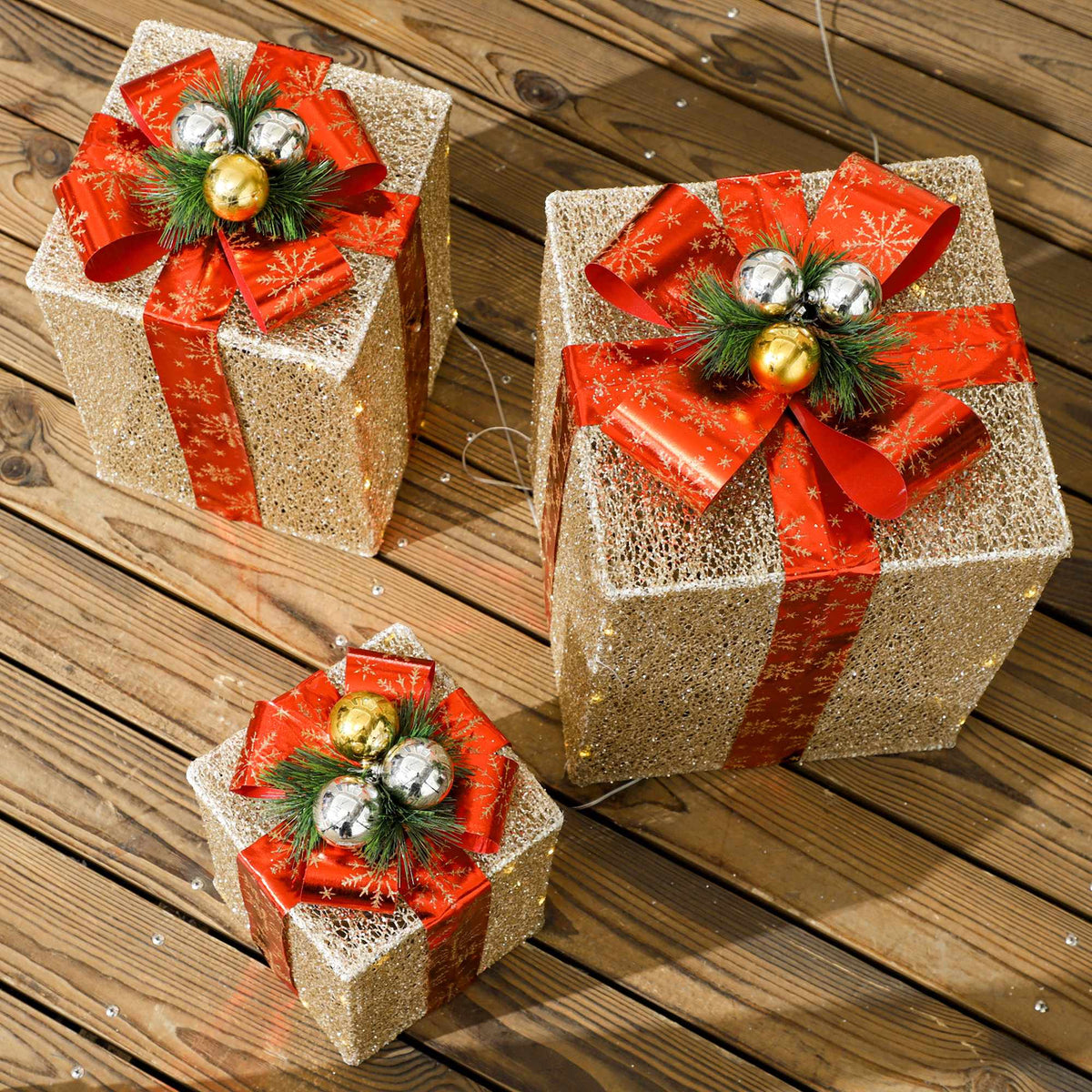 Julklappsljusset, 3-delars, 58 lysdioder, guld