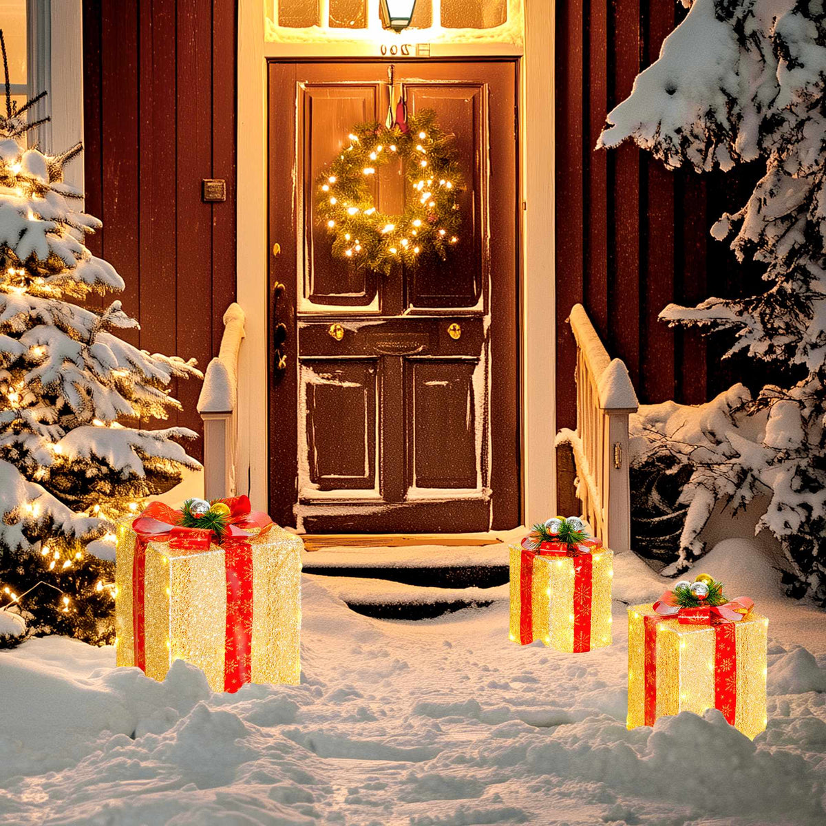 Julklappsljusset, 3-delars, 58 lysdioder, guld