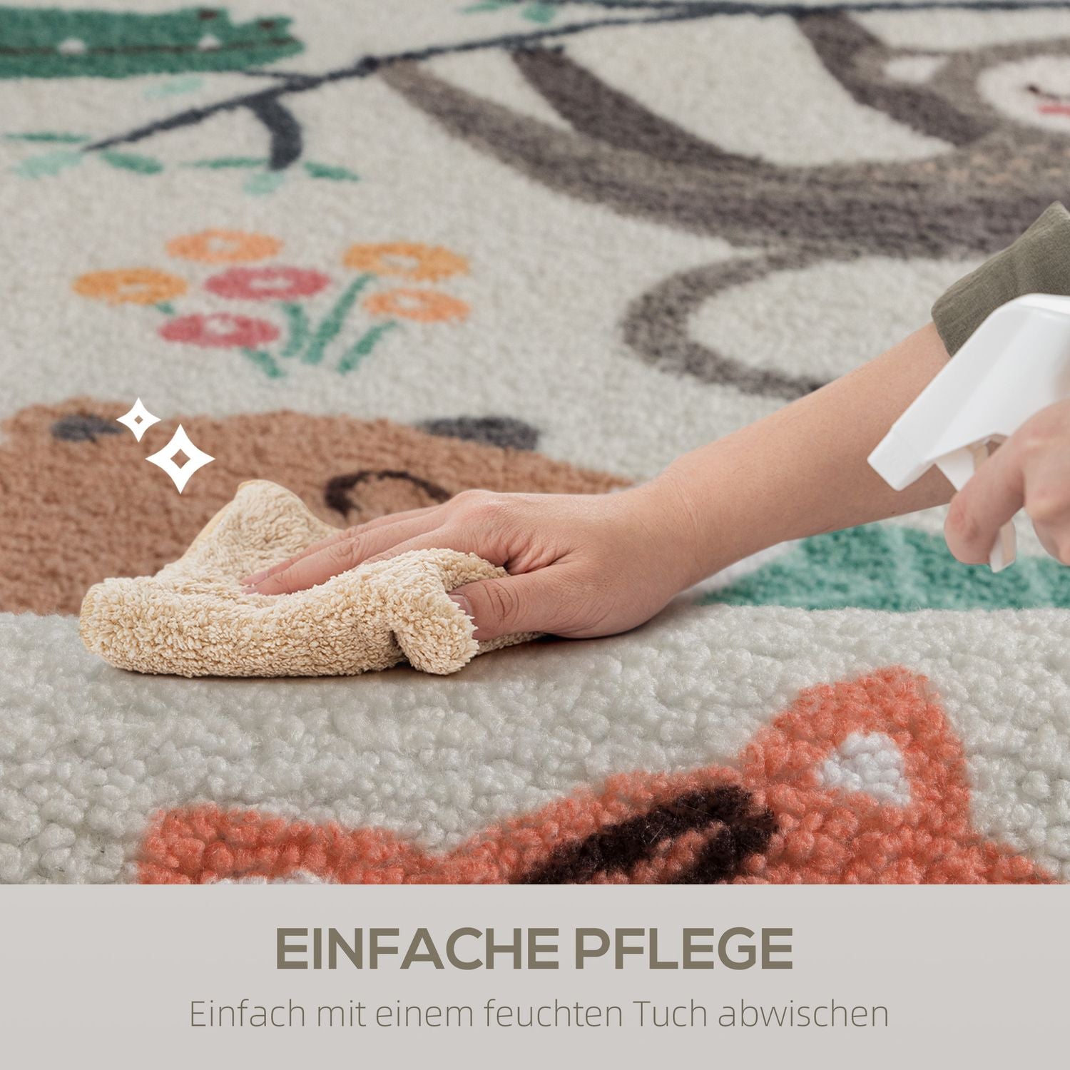 Jungle Pattern Fleece Matta, Halkfri, Cream & Multicolor