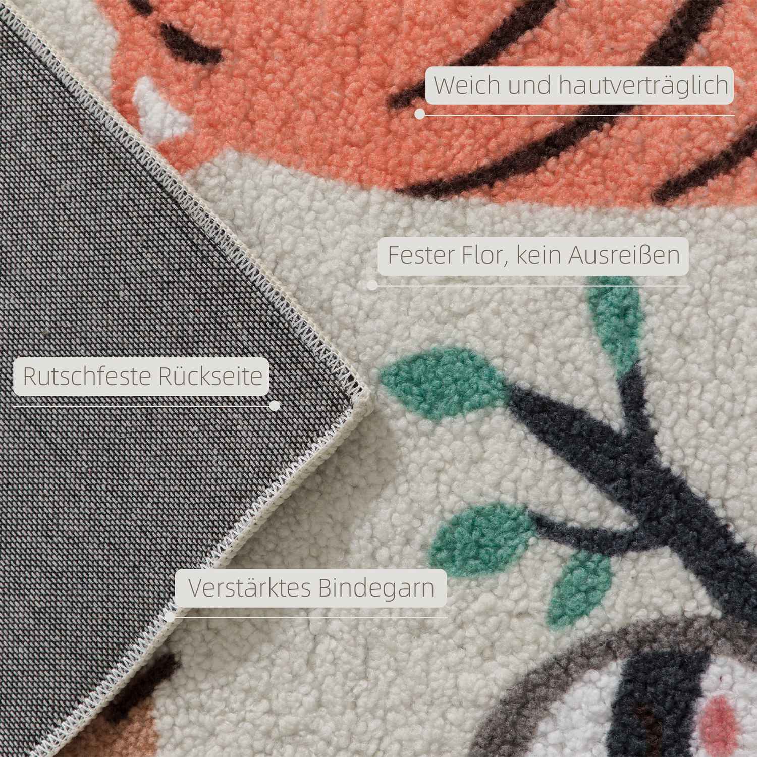 Jungle Pattern Fleece Matta, Halkfri, Cream & Multicolor