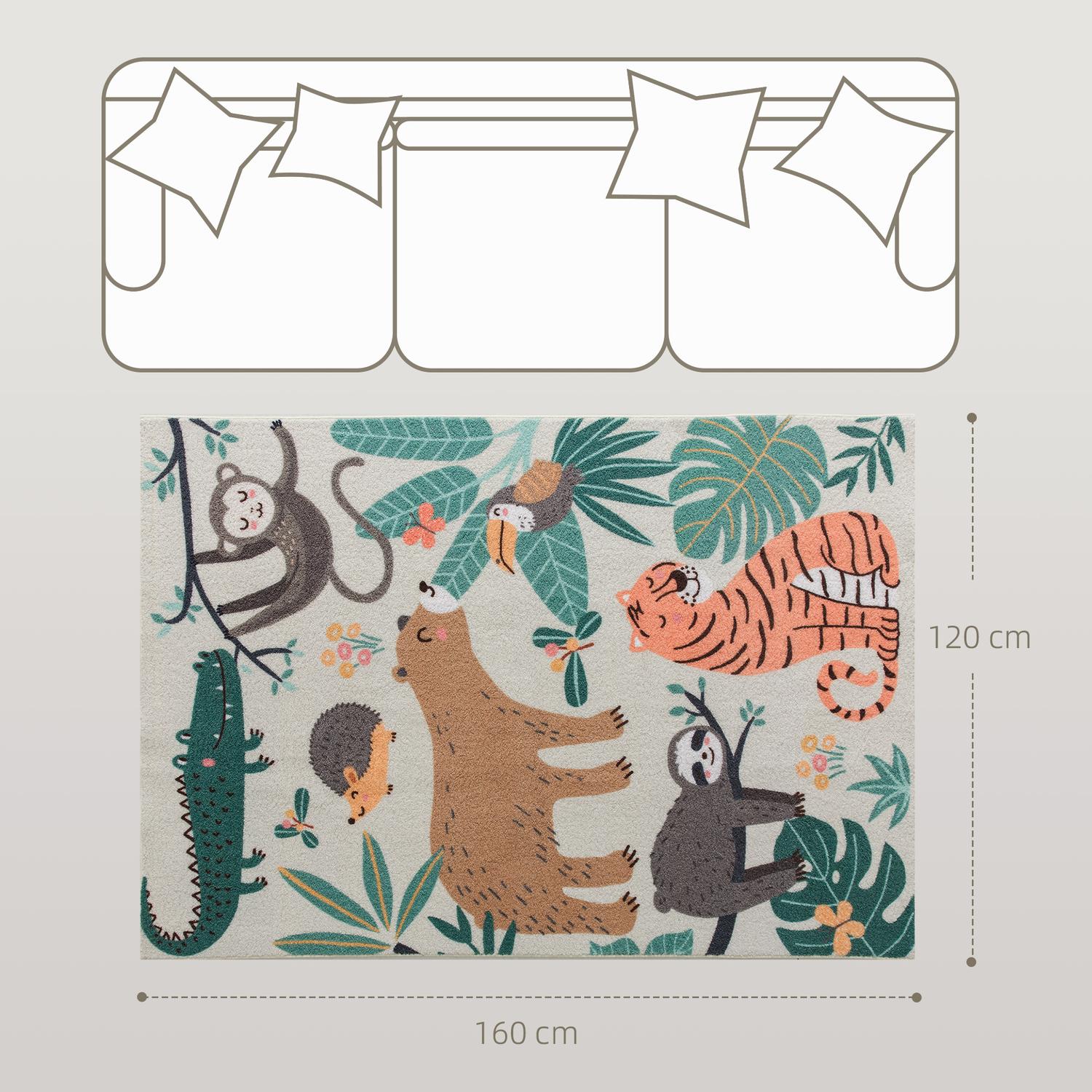Jungle Pattern Fleece Matta, Halkfri, Cream & Multicolor