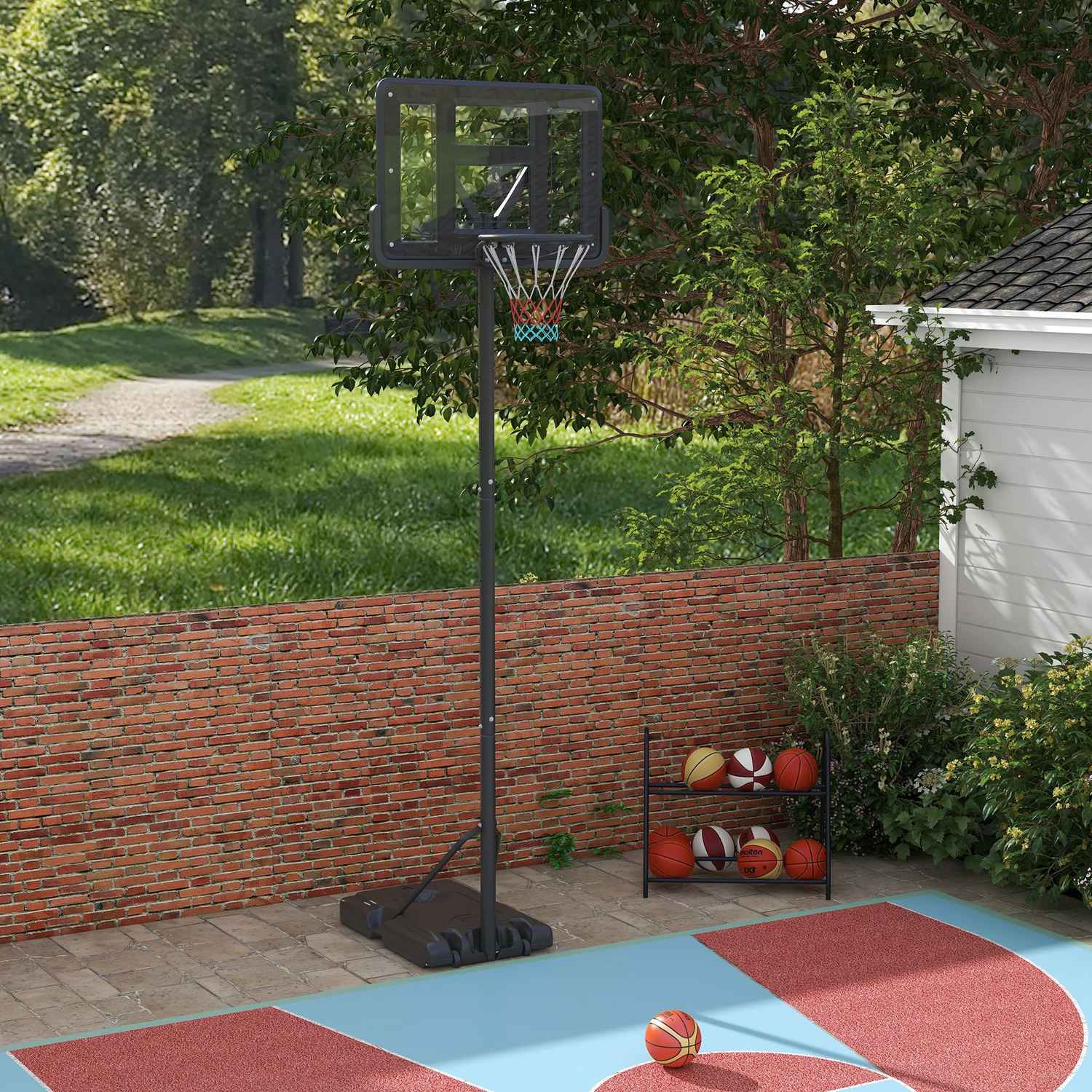 Justerbar 2-i-1 basketbåge med stålstativ, 195-370 cm