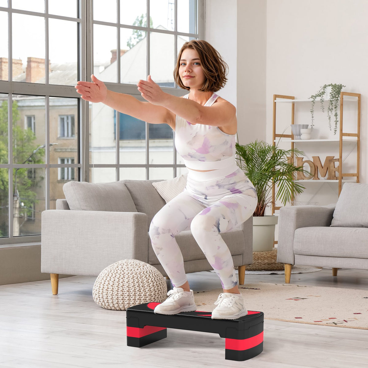 Verstellbarer Aerobic-Stepper – 3 Höhen für Fitness, rot