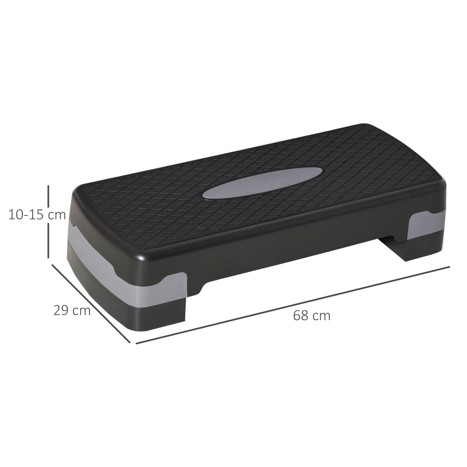 Justerbar Aerobic Stepper, 68x29x15cm, Svart/Grå