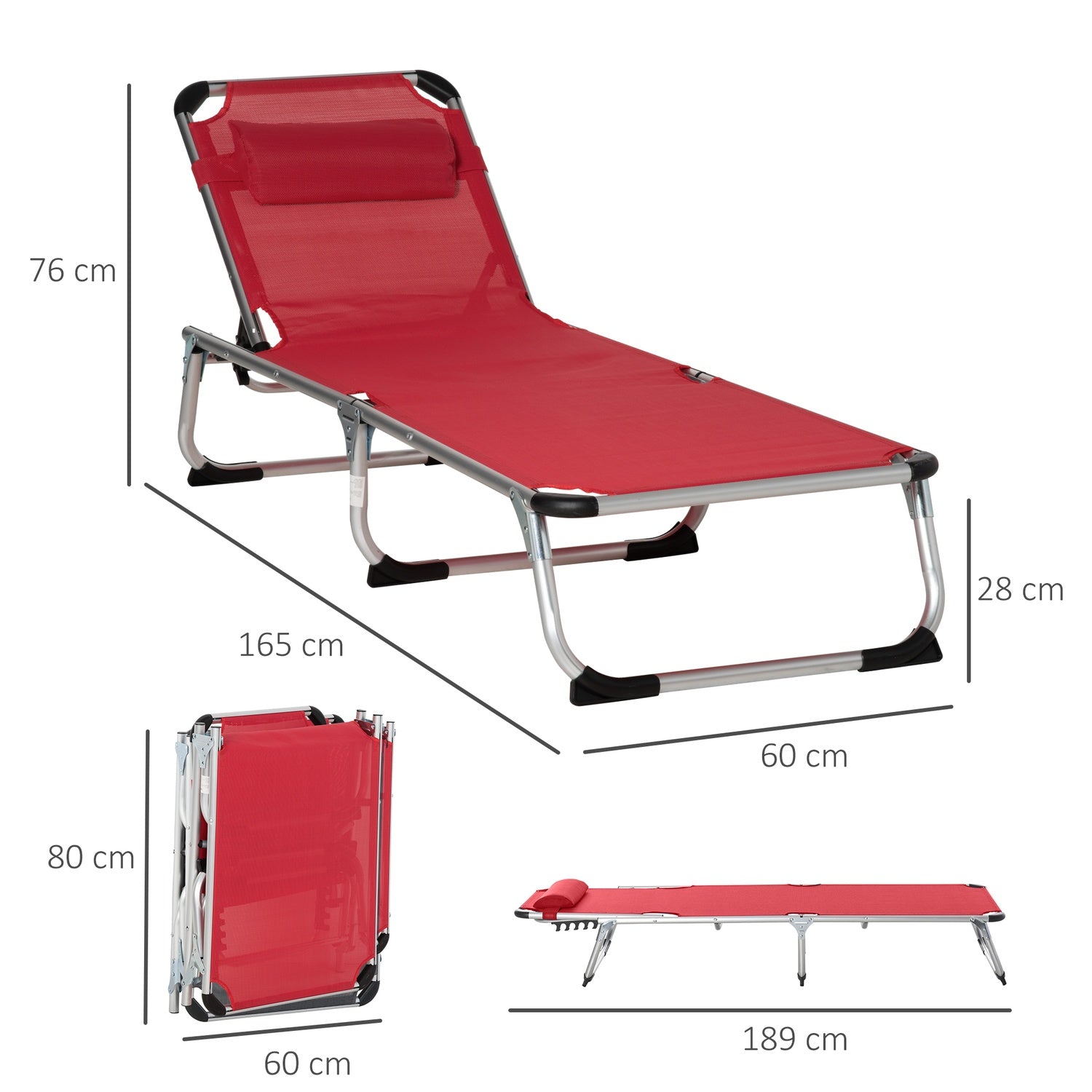 Justerbar Ergonomisk Solstol i Mesh, hopfällbar, Röd