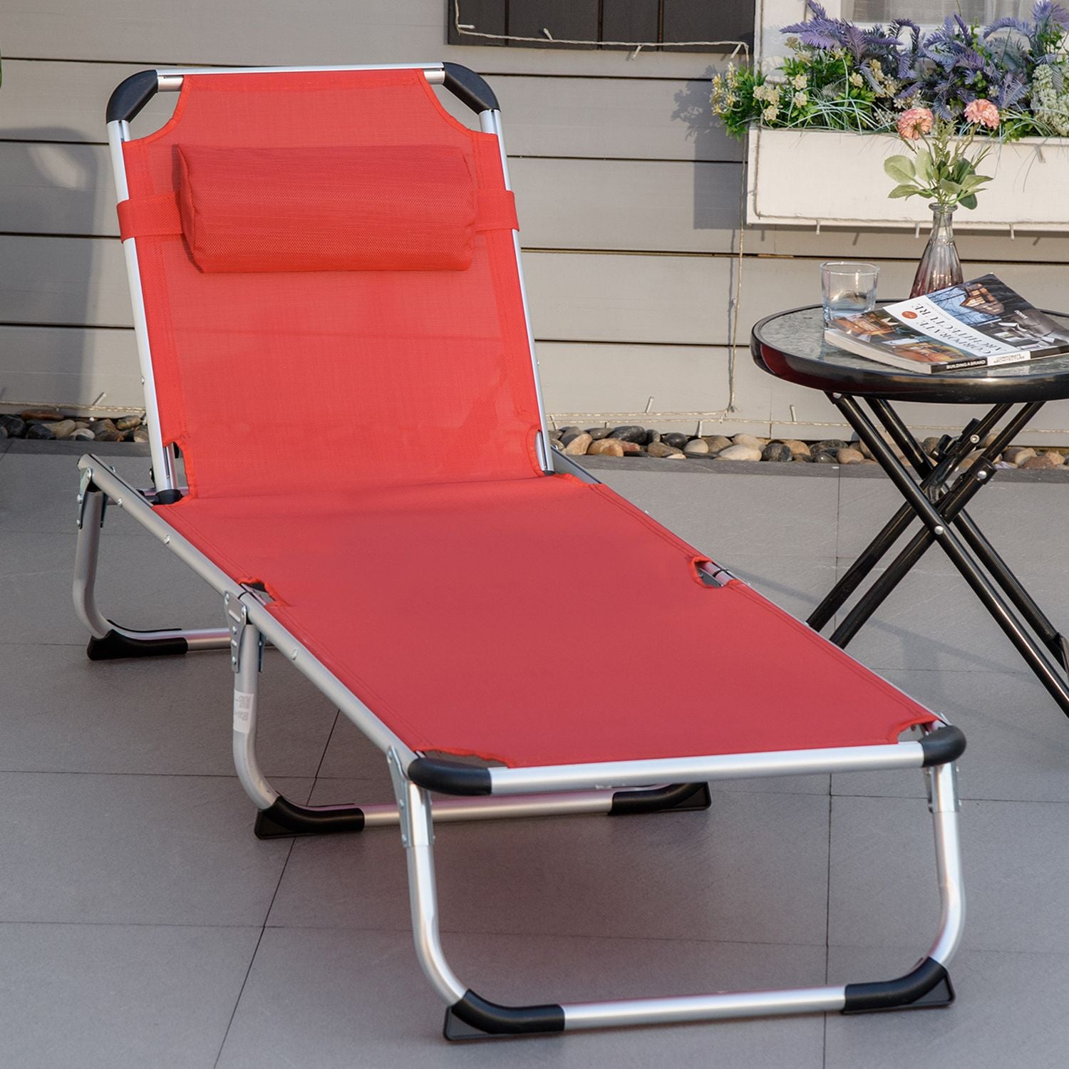 Justerbar Ergonomisk Solstol i Mesh, hopfällbar, Röd