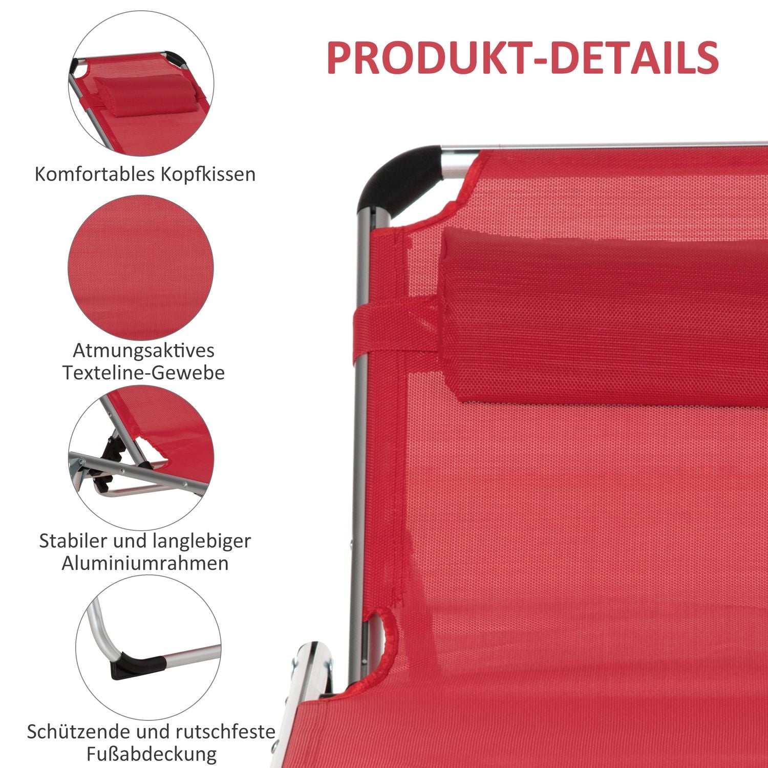 Justerbar Ergonomisk Solstol i Mesh, hopfällbar, Röd