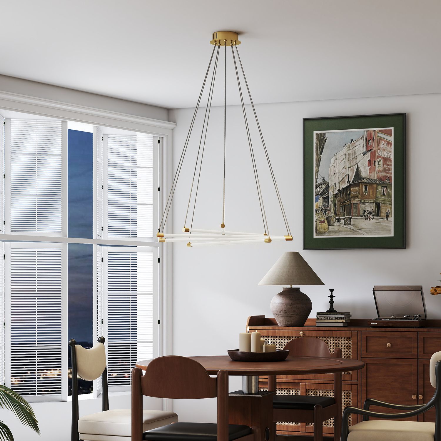 Justerbar LED-taklampa, 50W, 5 rör, guld/vit