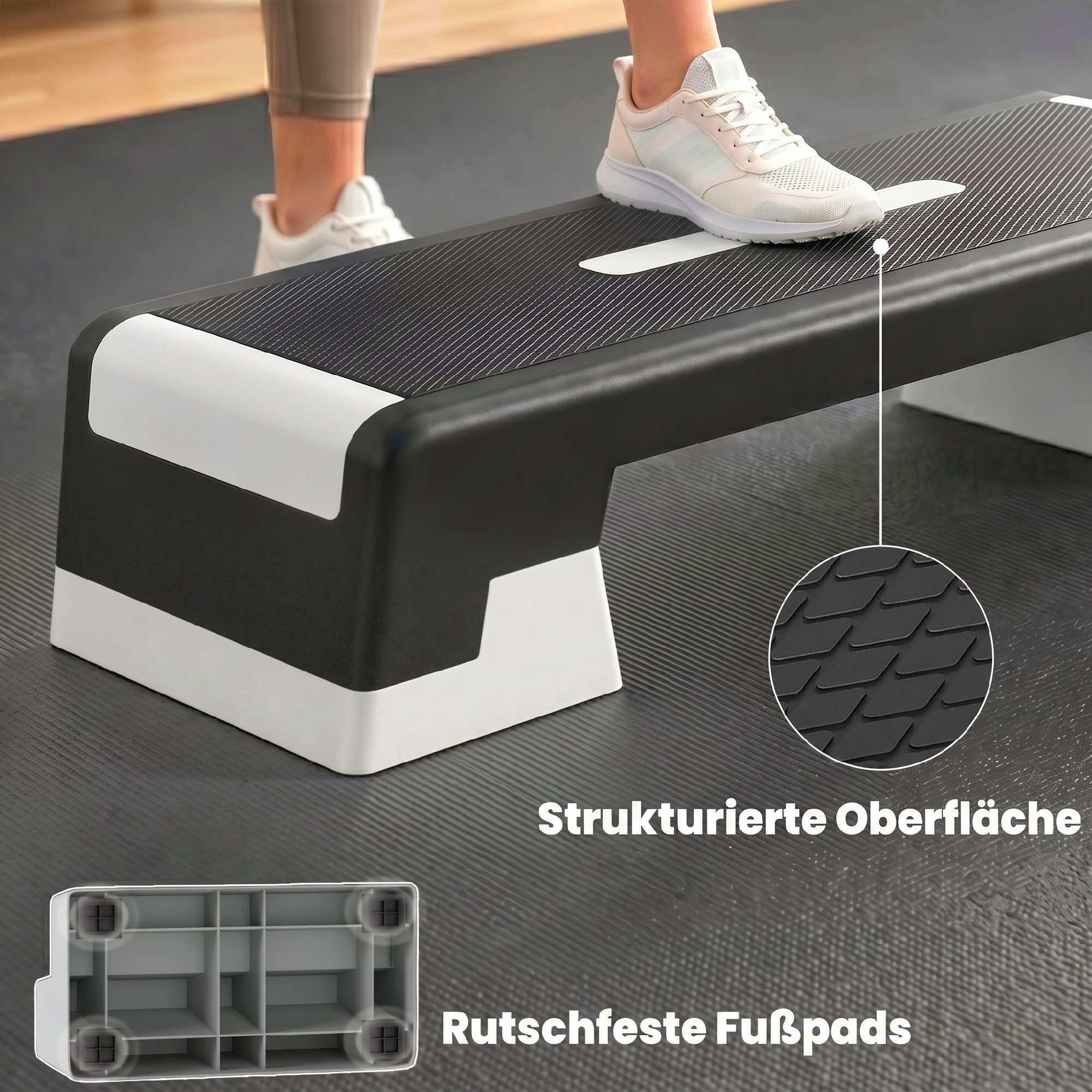 Justerbar aerobisk stegplattform, halkfri, 3 höjder 15-25 cm