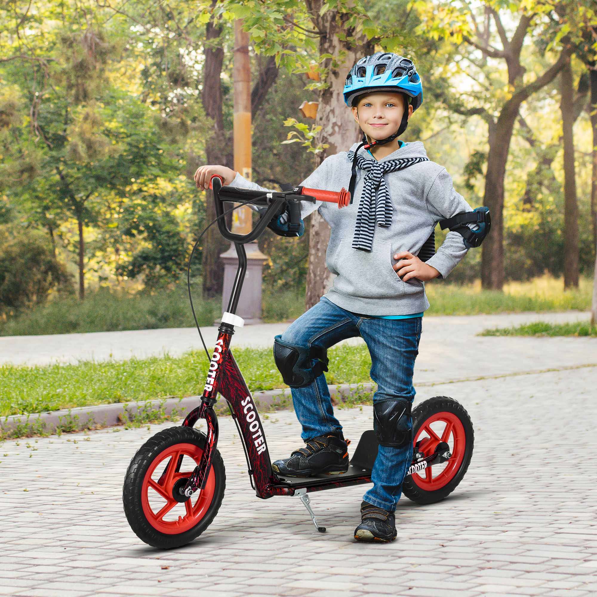 Justerbar barnsparkcykel, 2 hjul, broms, 50 kg kapacitet, röd