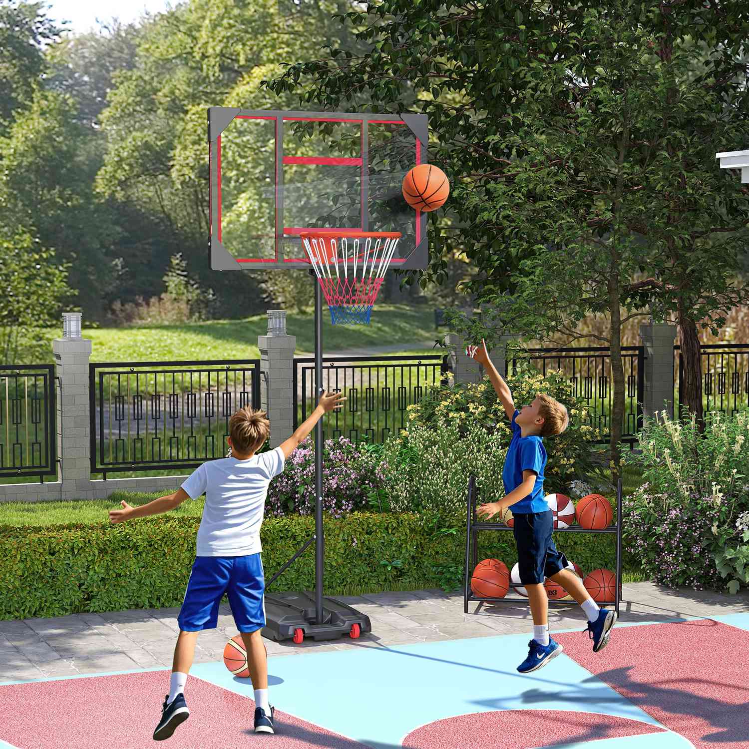 Justerbar basketbåge för barn, 210-260 cm, med hjul